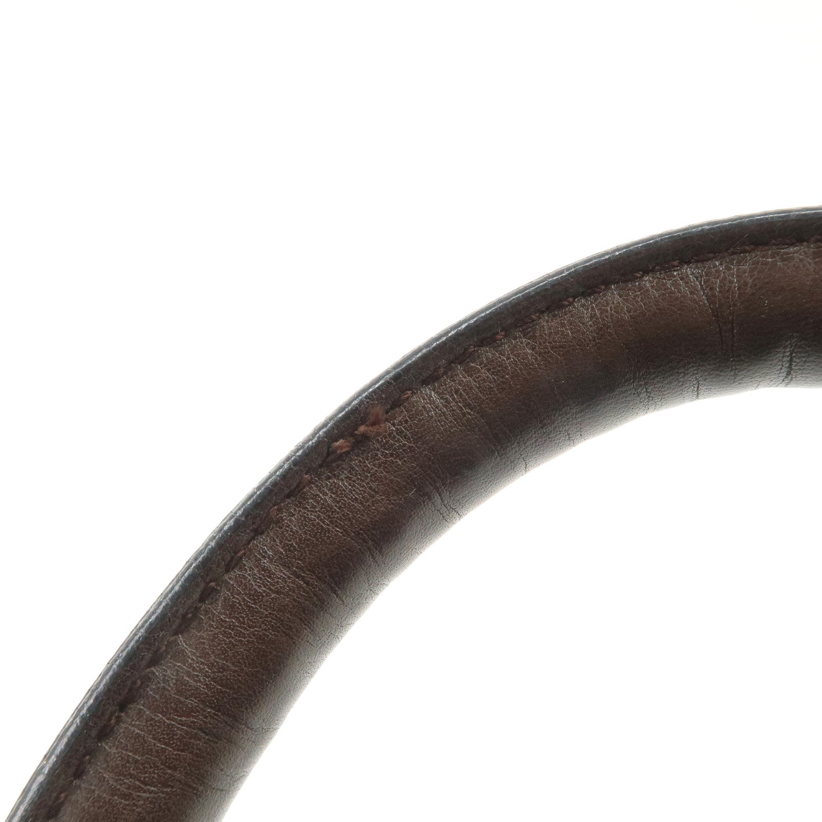 Ferragamo Gancini Unborn Calf Leather Hand Bag Dark Brown Used