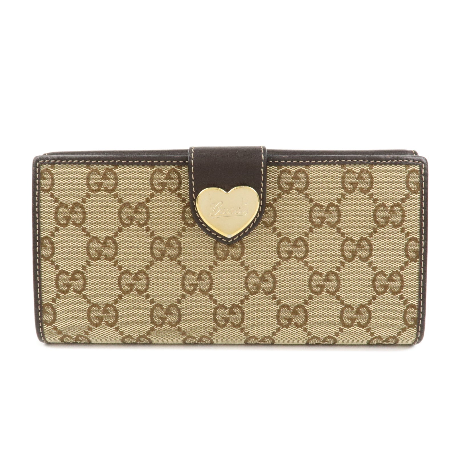 GUCCI Lovely Heart GG Canvas Leather Bi-fold Long Wallet 203550