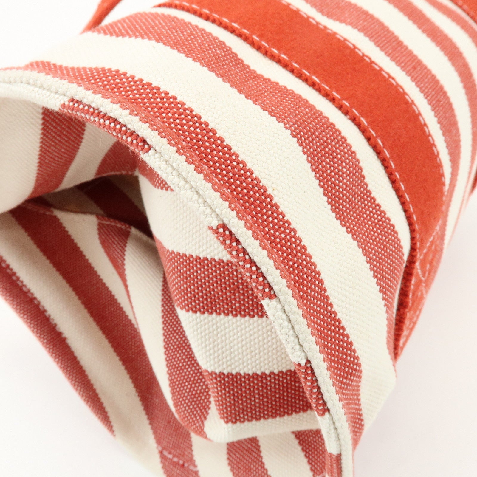 HERMES Canvas Cannes PM Tote Bag Hand Bag Red White