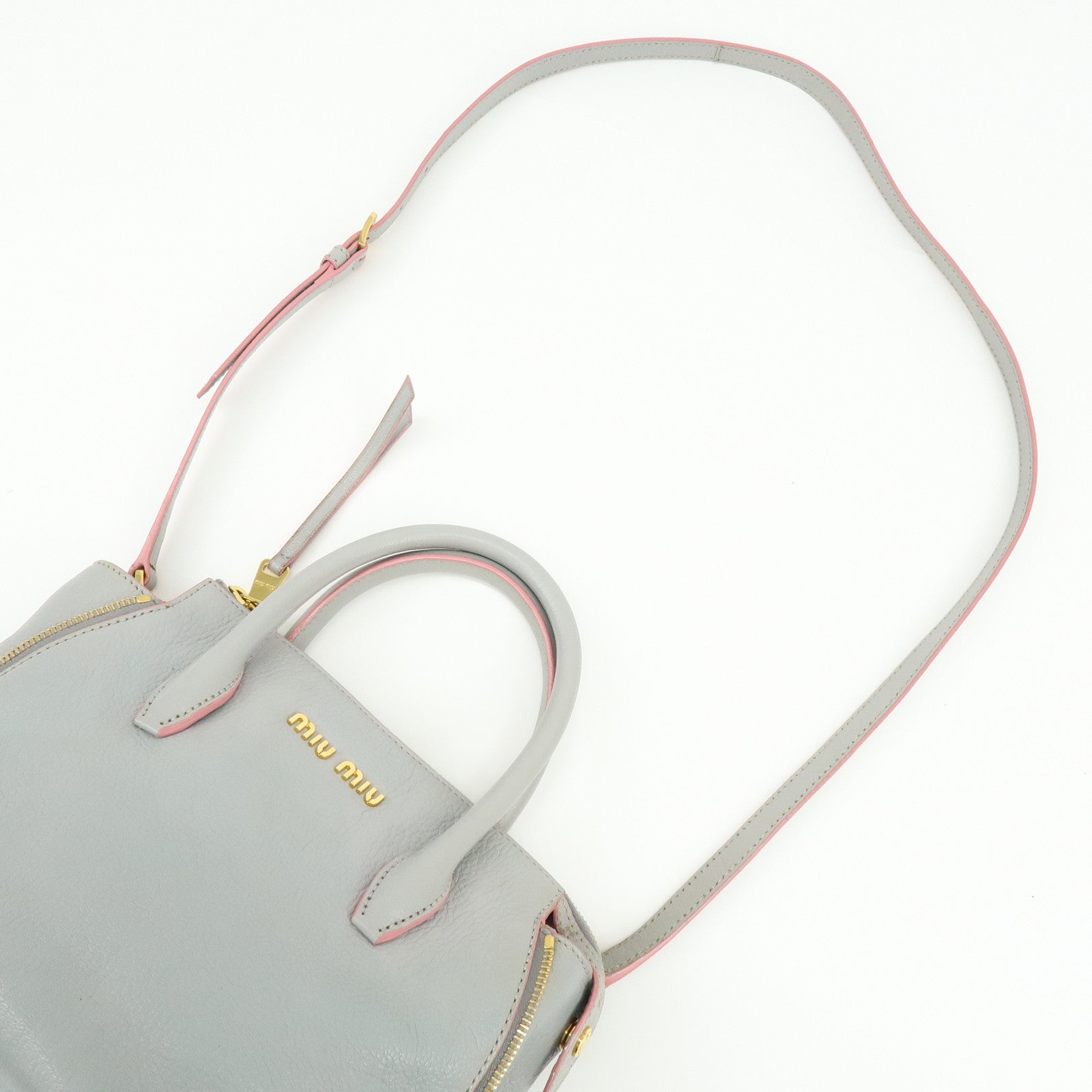 MIU MIU Madras Leather 2Way Bag Hand Bag Gray Pink 5BA003