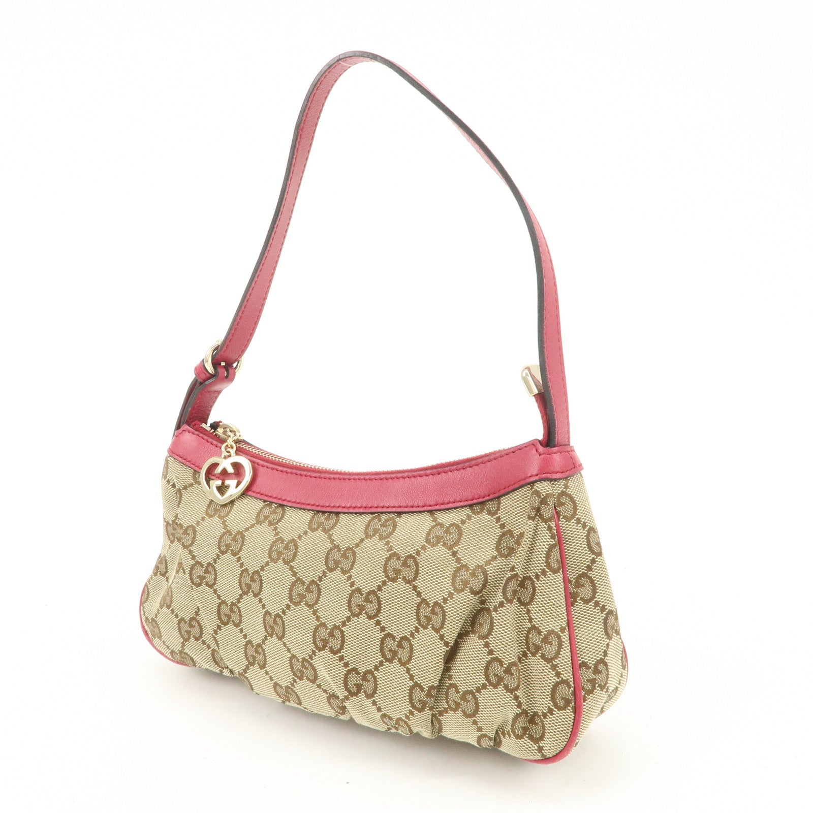 GUCCI Lovely Heart GG Canvas Leather Hand Bag Beige Red 245938 Used
