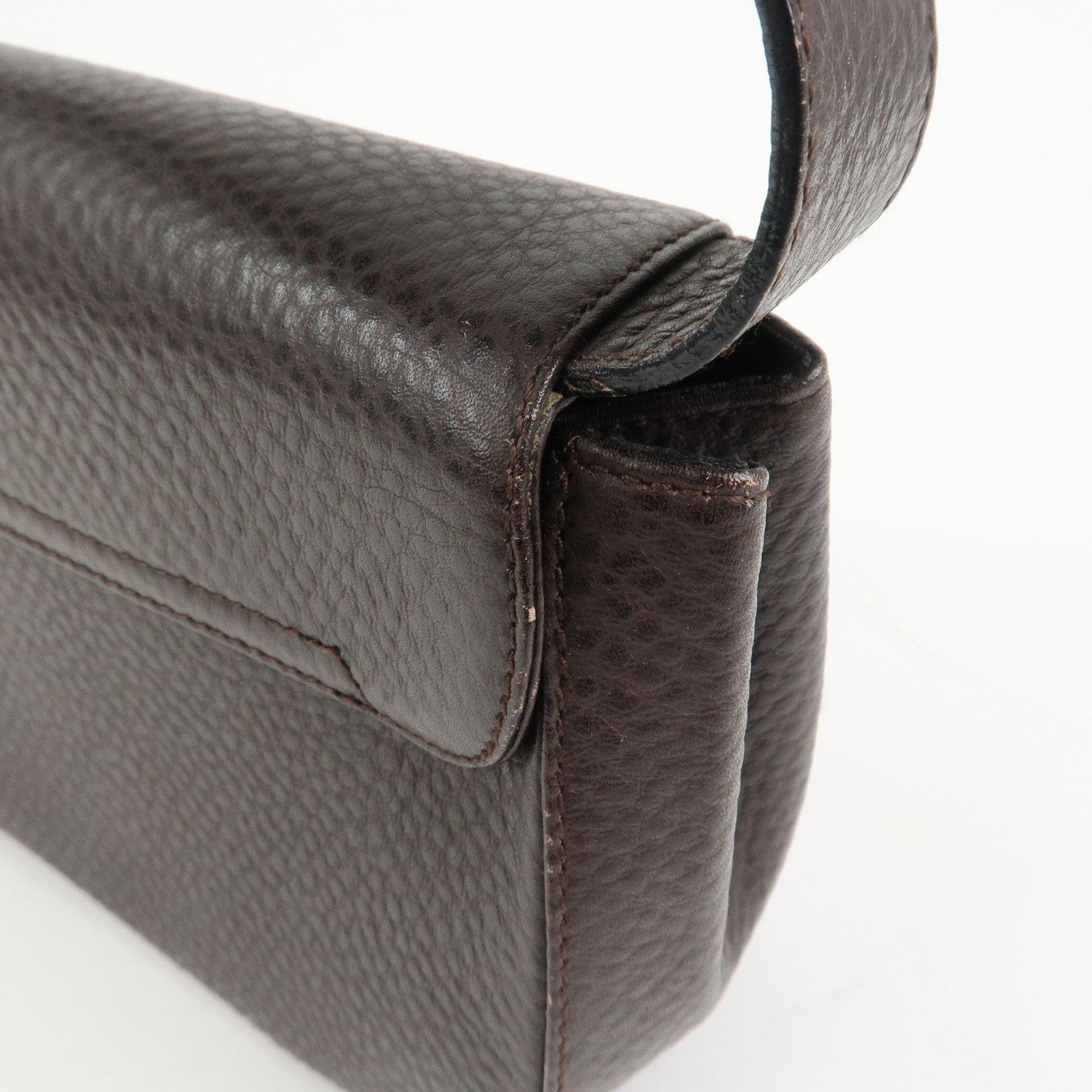 Ferragamo Gancini Logo Leather Shoulder Bag Hand Bag Brown