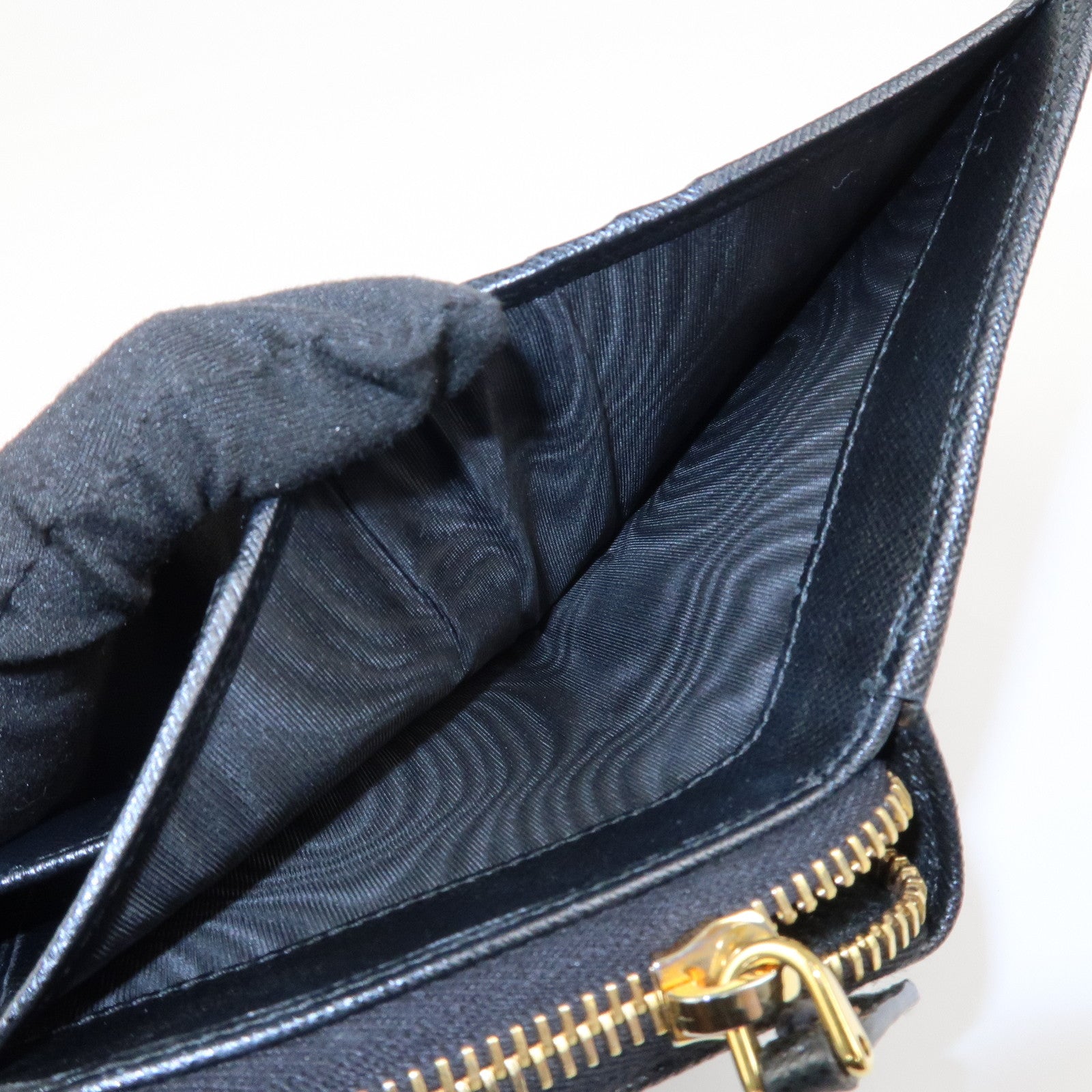 PRADA Saffiano Leather Round Zippy Bi-fold Compact Wallet 1ML522