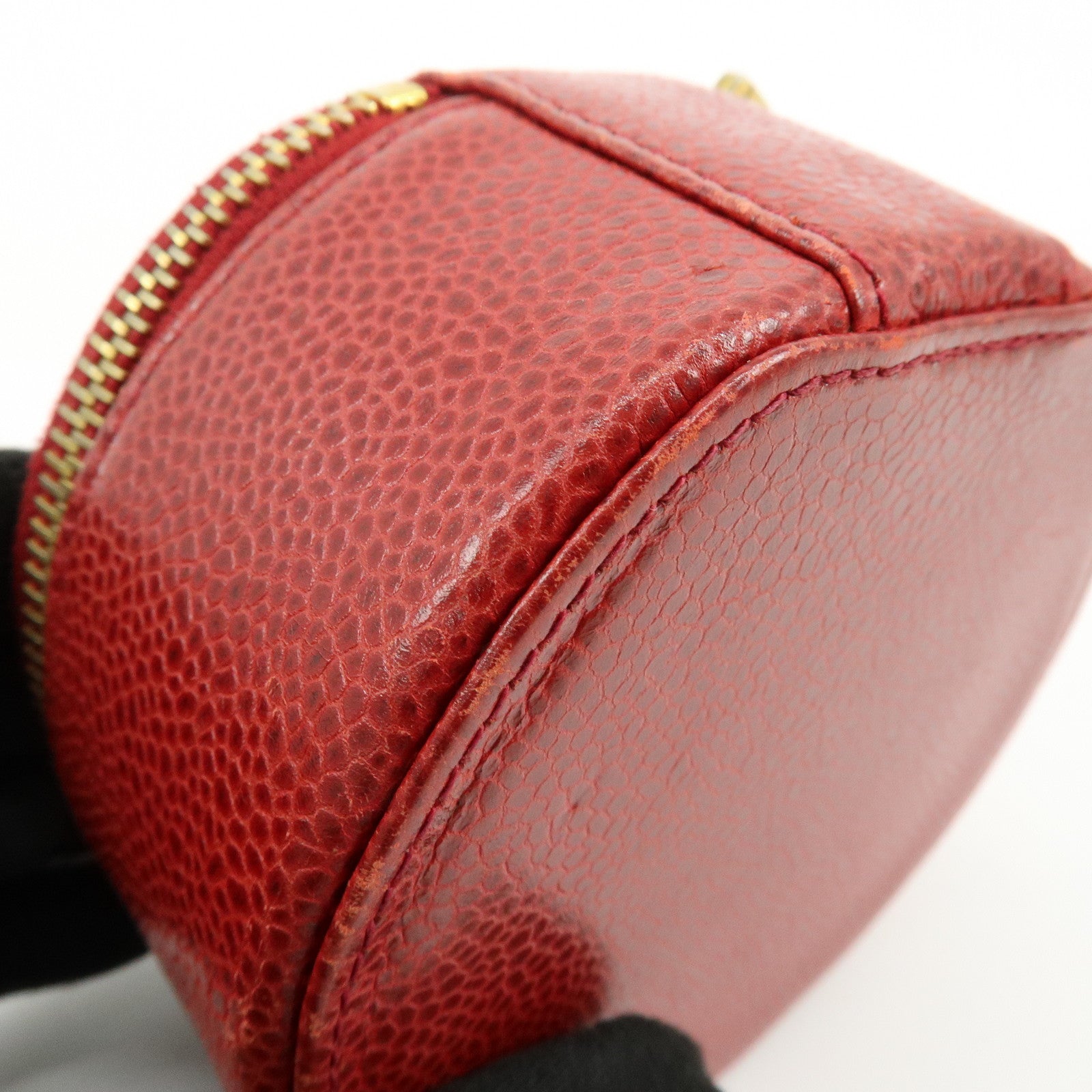 CHANEL COCO Mark Caviarskin Cosmetic Pouch Jewelry Case Red