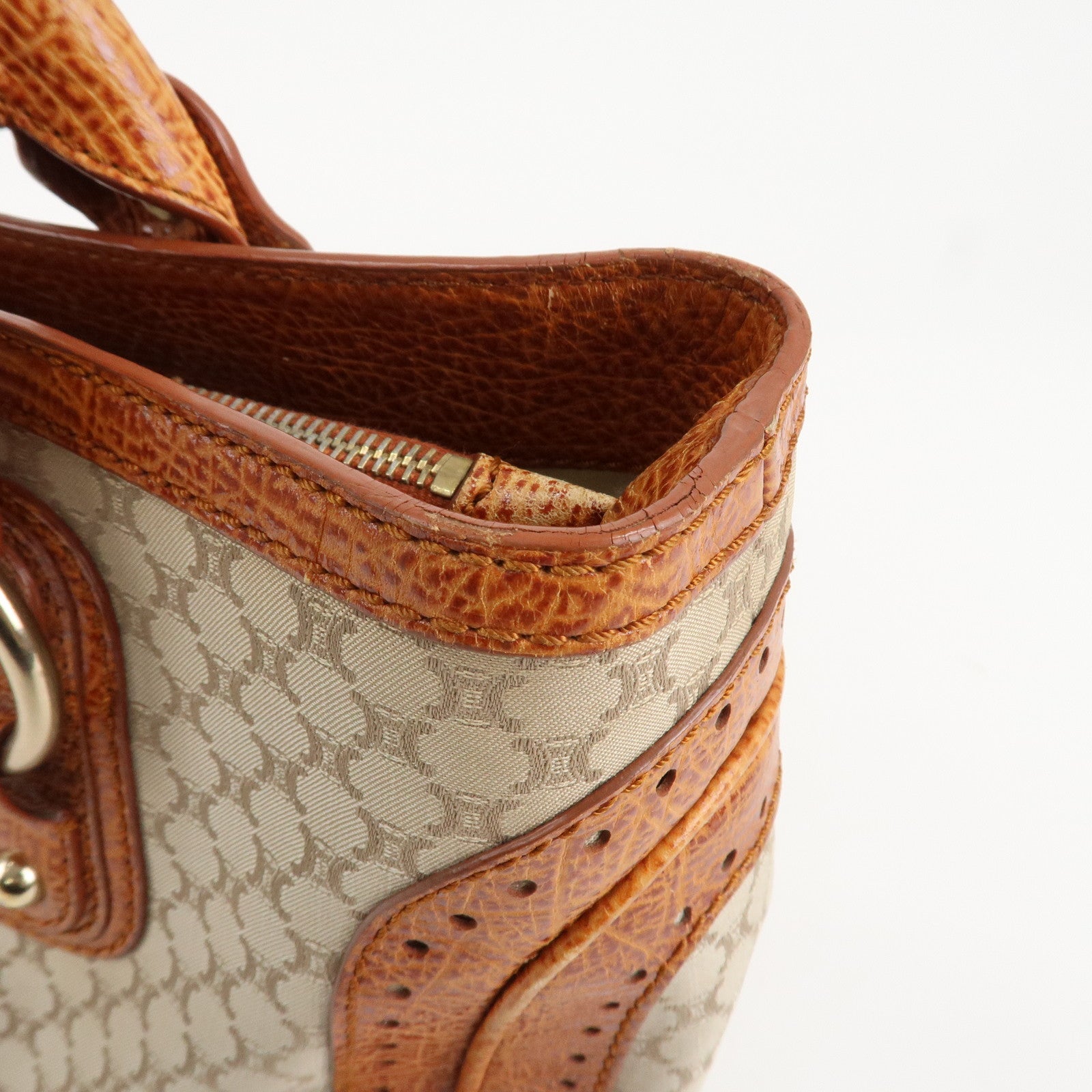 CELINE Macadam Canvas Leather Boogie Bag Hand Bag Beige Brown Used