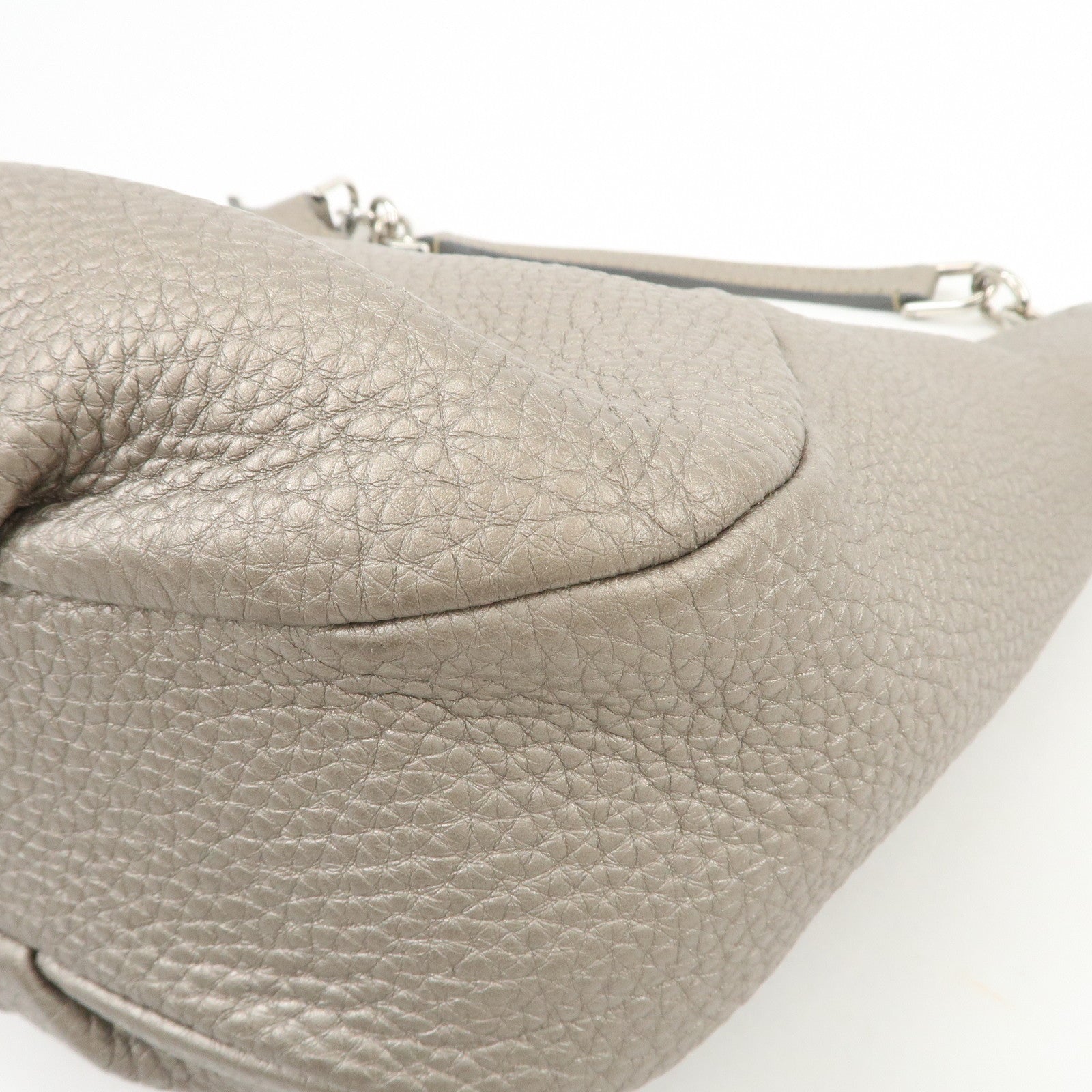 FENDI Selleria Leather Shoulder Bag Hand Bag Gray 8BR618