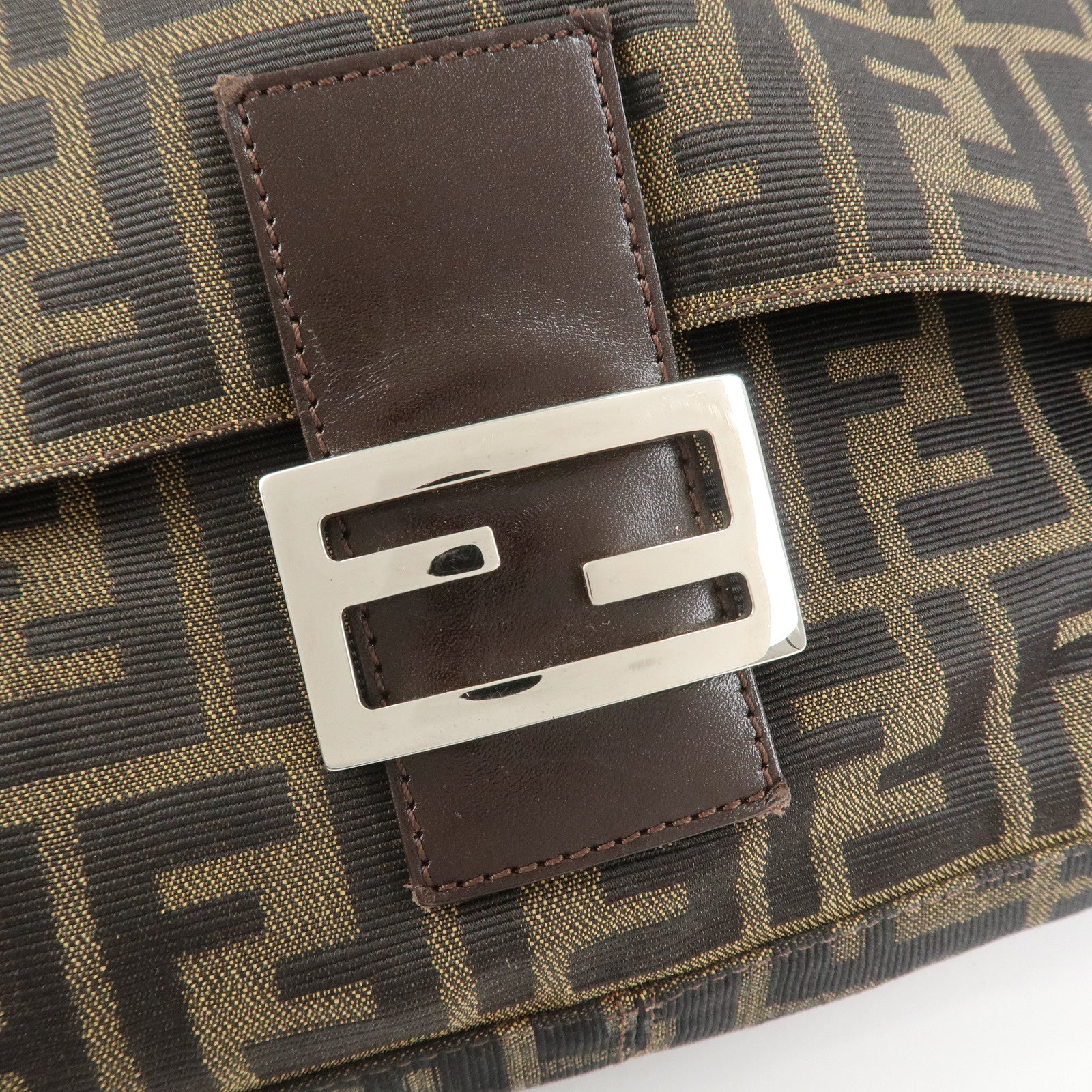 FENDI Zucca Canvas Leather Shoulder Bag Crossbody Bag Brown 26695