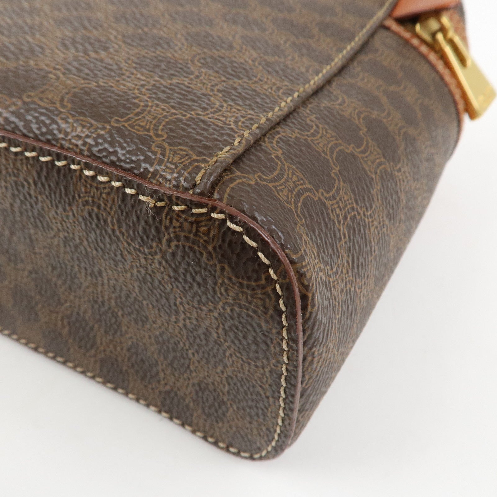 CELINE Macadam PVC Leather Vanity Bag Cosmetic Bag Hand Bag Brown