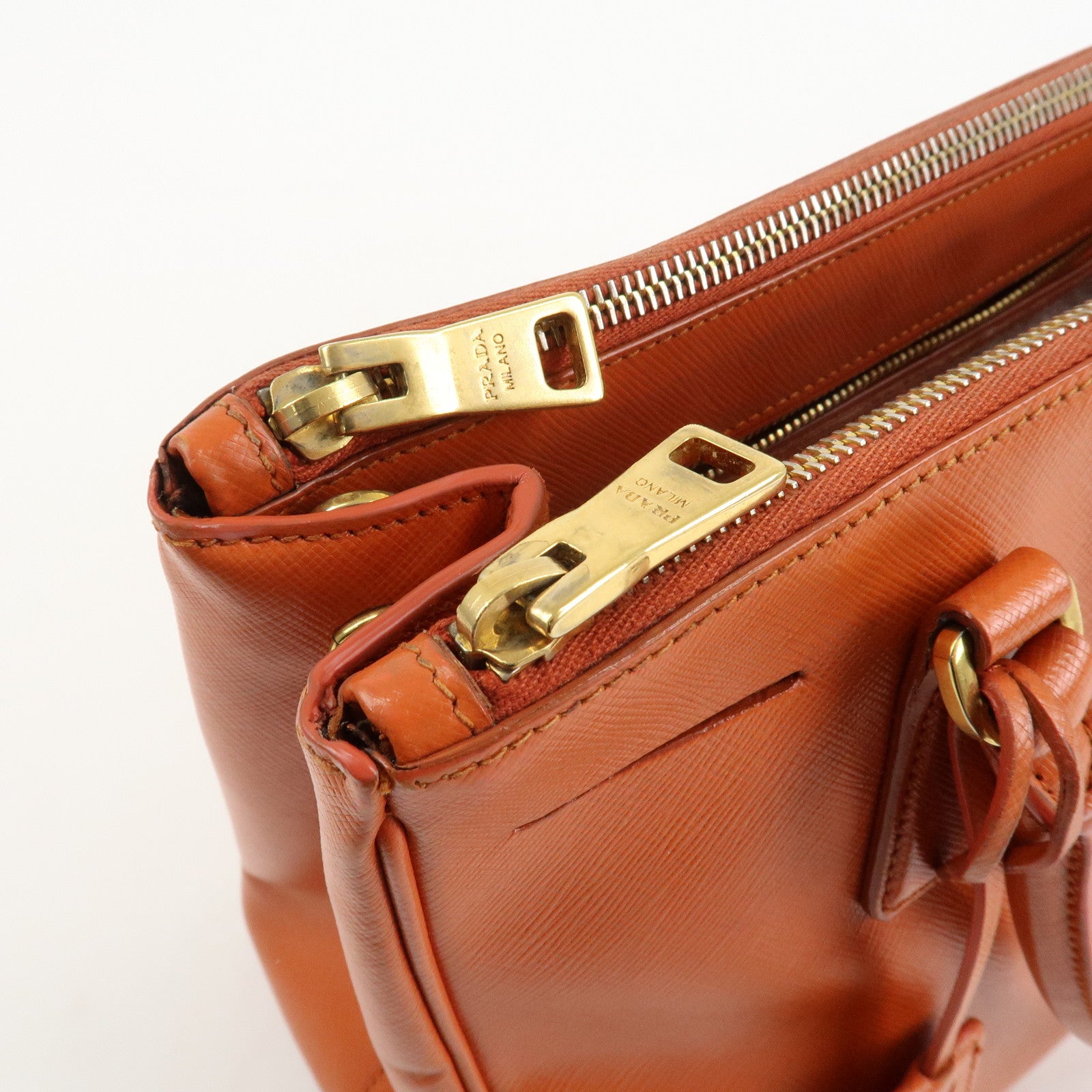 PRADA Triangle Logo Leather 2Way Hand Bag Orange 1BA863 Used
