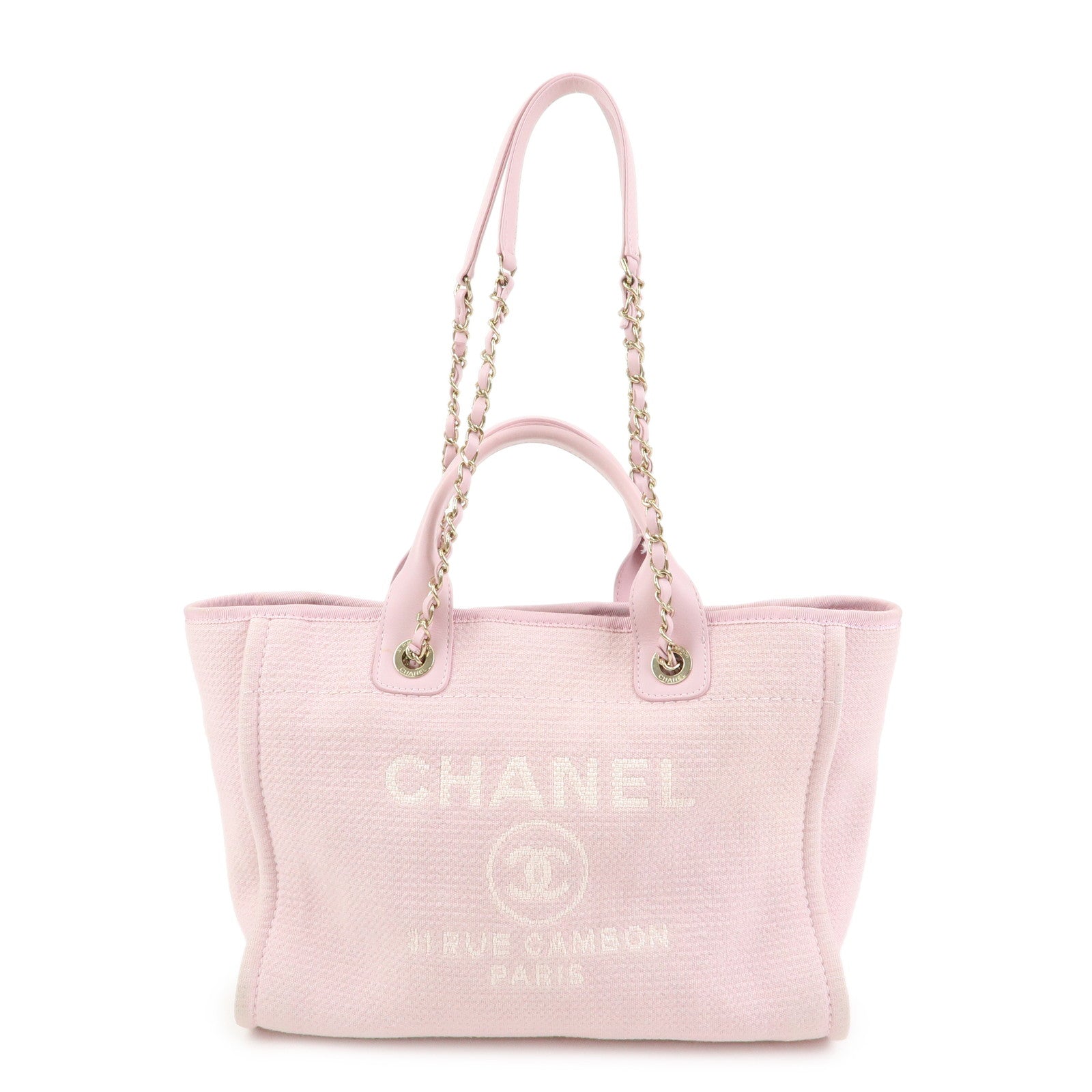 CHANEL Deauville MM Canvas Leather Tote Bag Shoulder Bag A67001