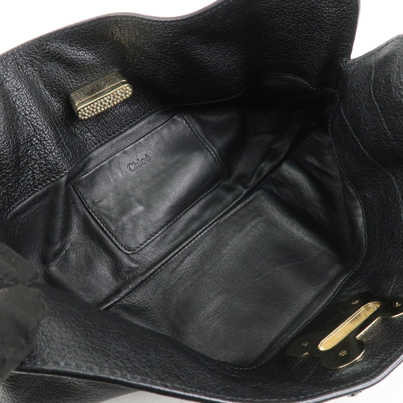 Chloe Leather Rhinestone Clutch Bag Hand Bag Black