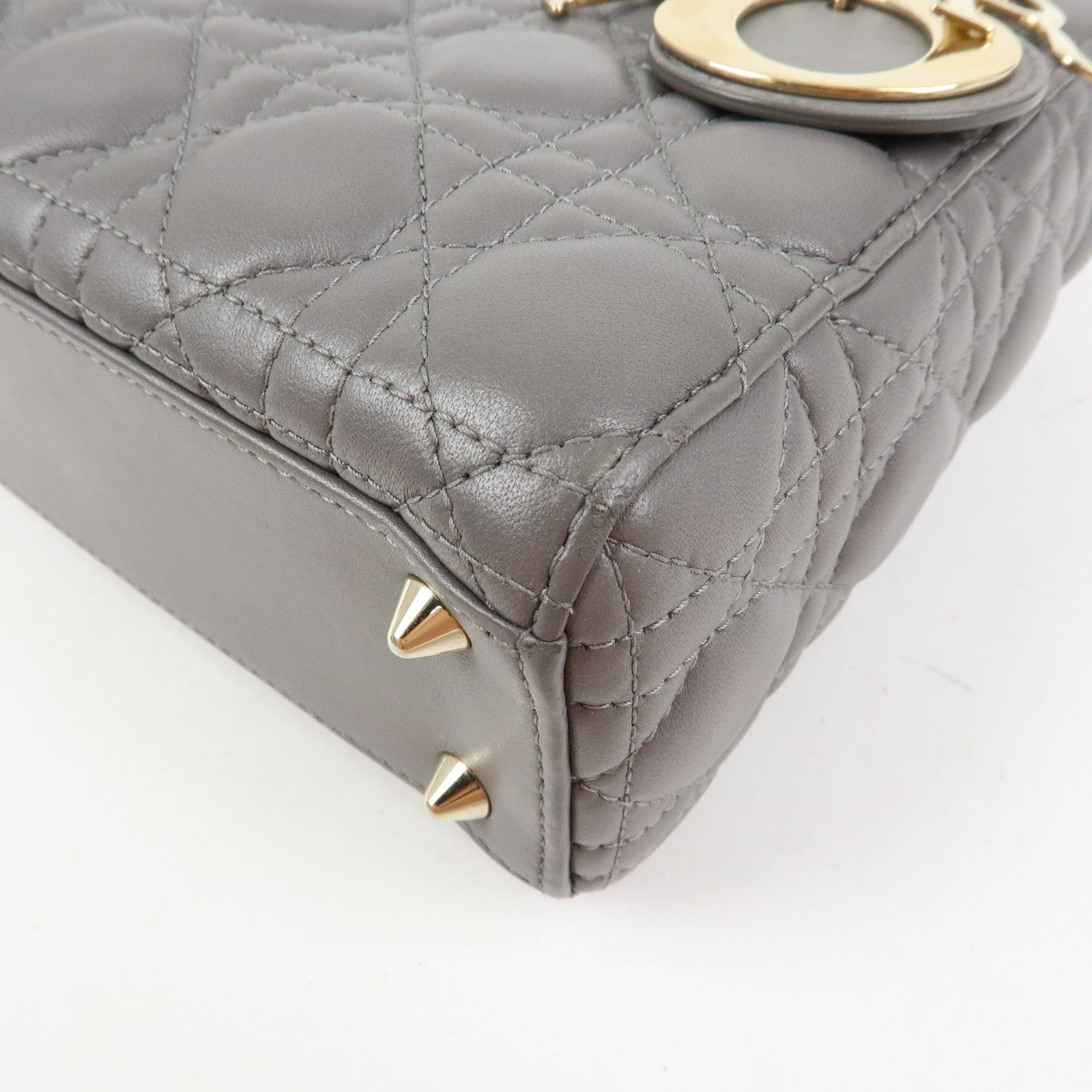 Christian Dior Lady Dior Cannage Leather 2Way Bag Hand Bag Gray