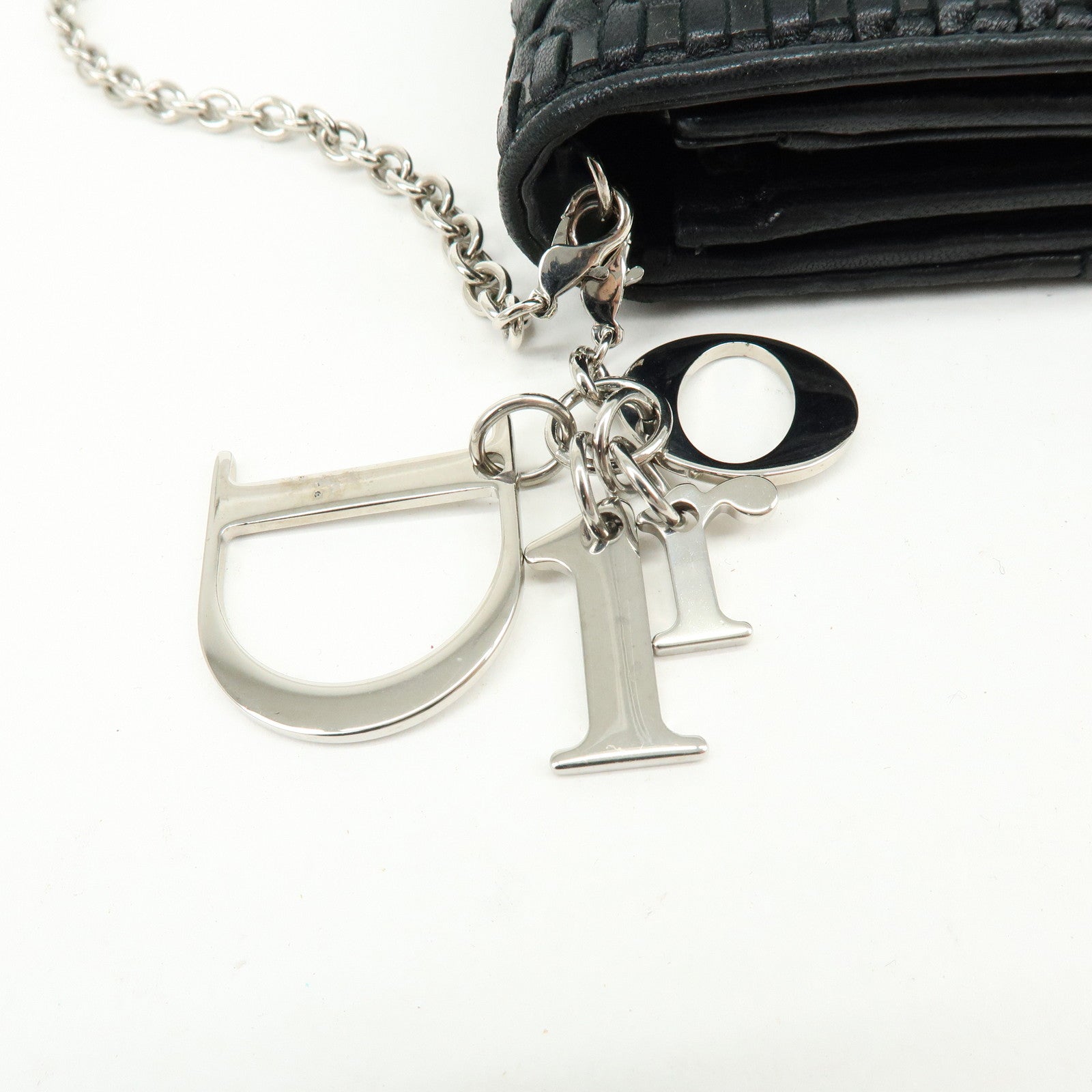Christian Dior Leather Chain Wallet WOC Hand Bag Black