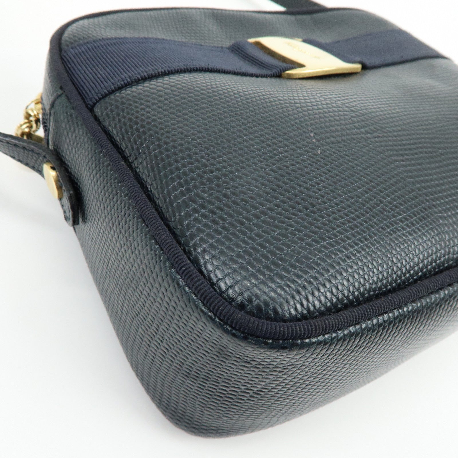 Ferragamo Vara Embossed Leather Shoulder Bag Crossbody Bag Navy