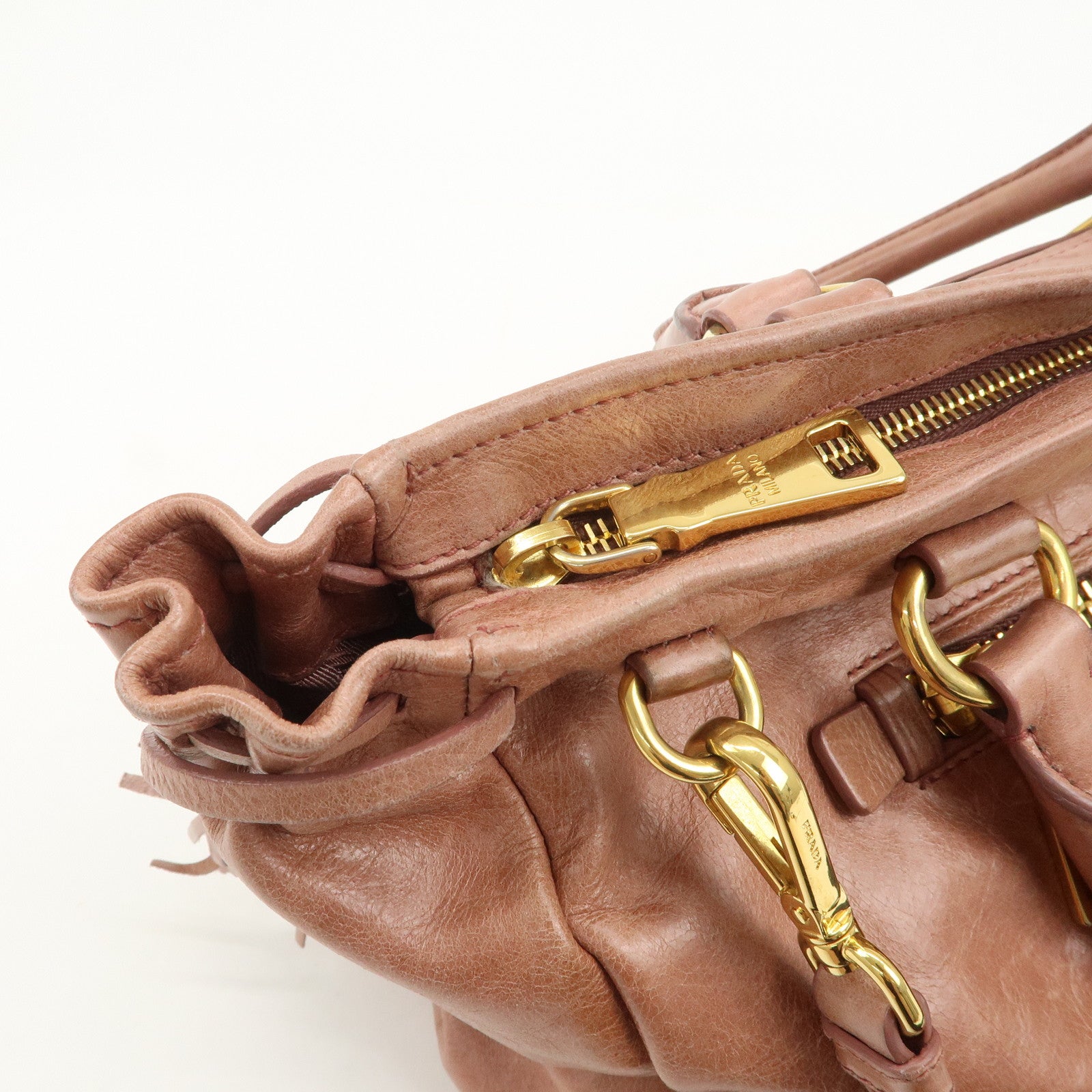 PRADA Triangle Logo Leather 2Way Shoulder Bag Hand Bag Pink BN1921