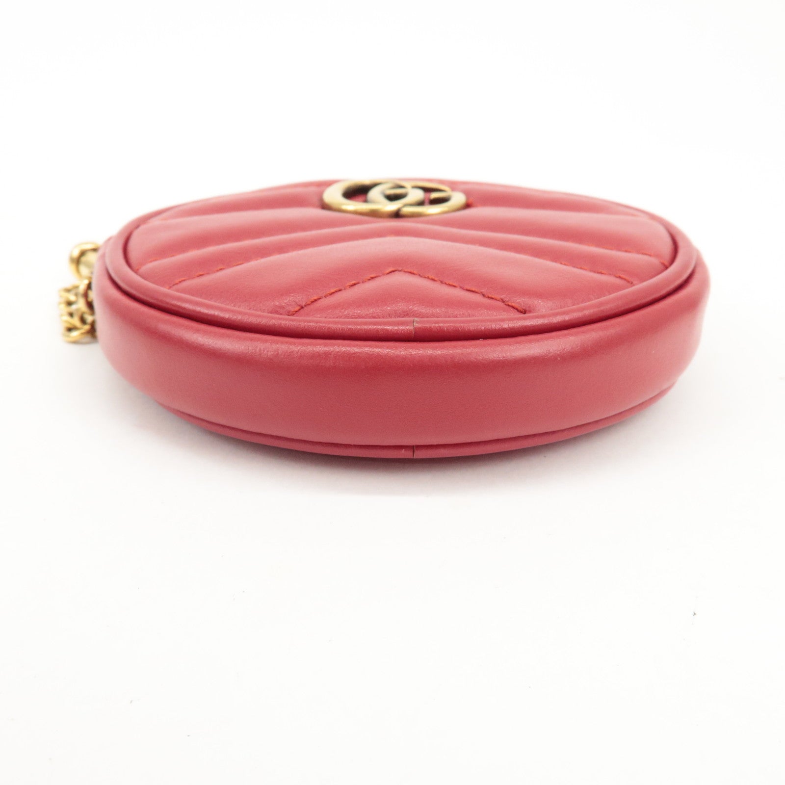 GUCCI GG Marmont Leather Round Coin Case Red 575160 Used