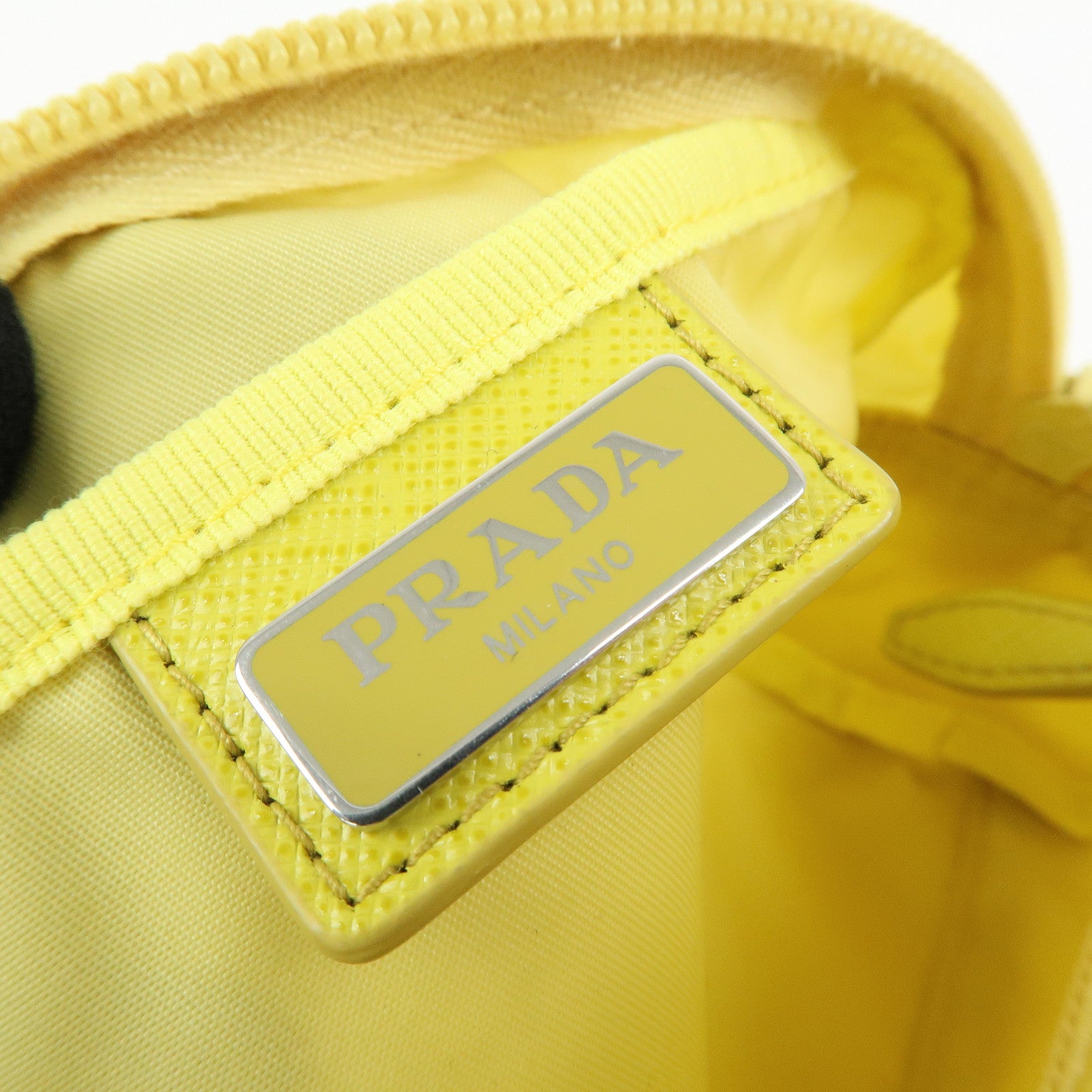 PRADA Triangle Logo Nylon Saffiano Leather Cosmetic Pouch Yellow