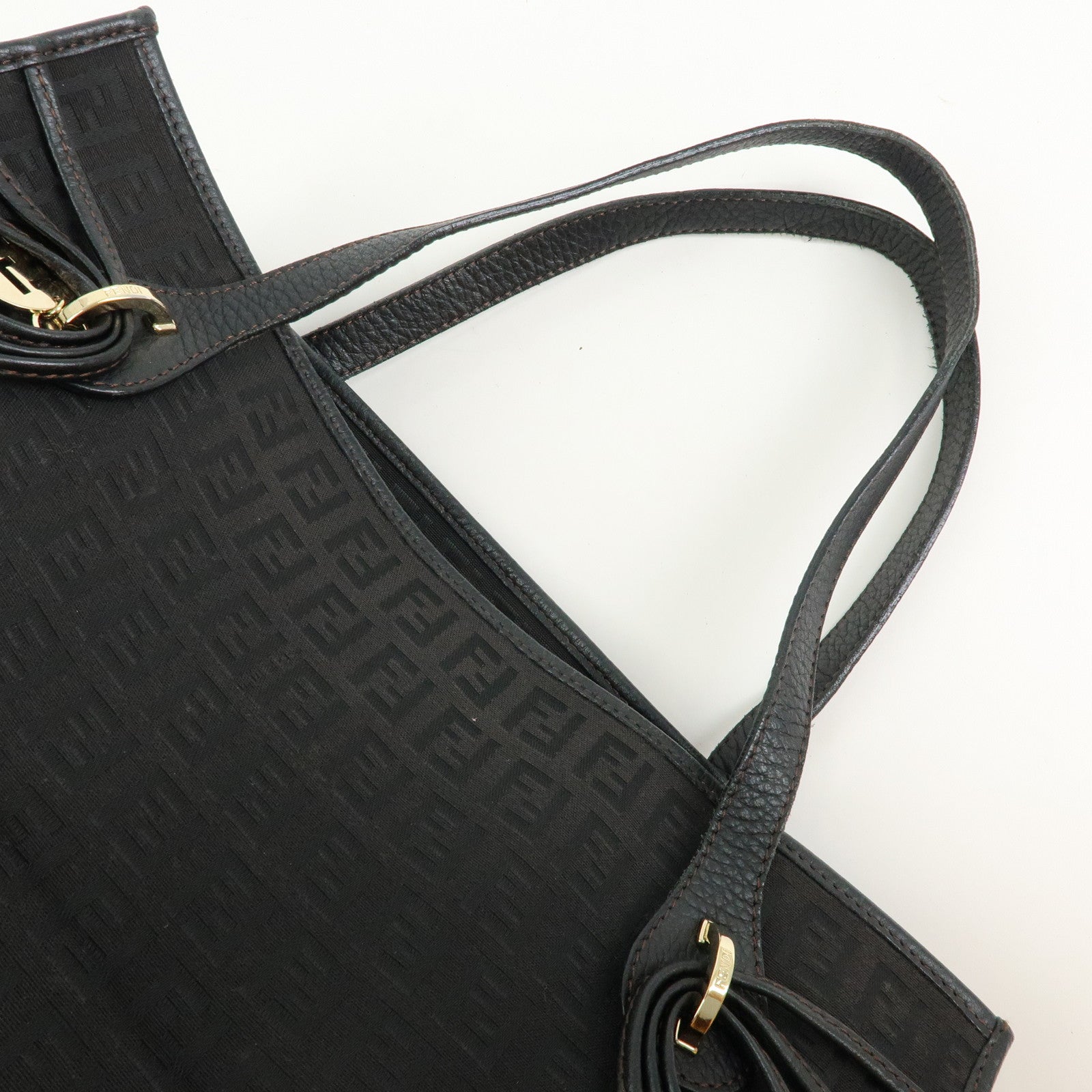 FENDI Zucchino Canvas Leather Shoulder Bag Tote Bag Brown 8BH153