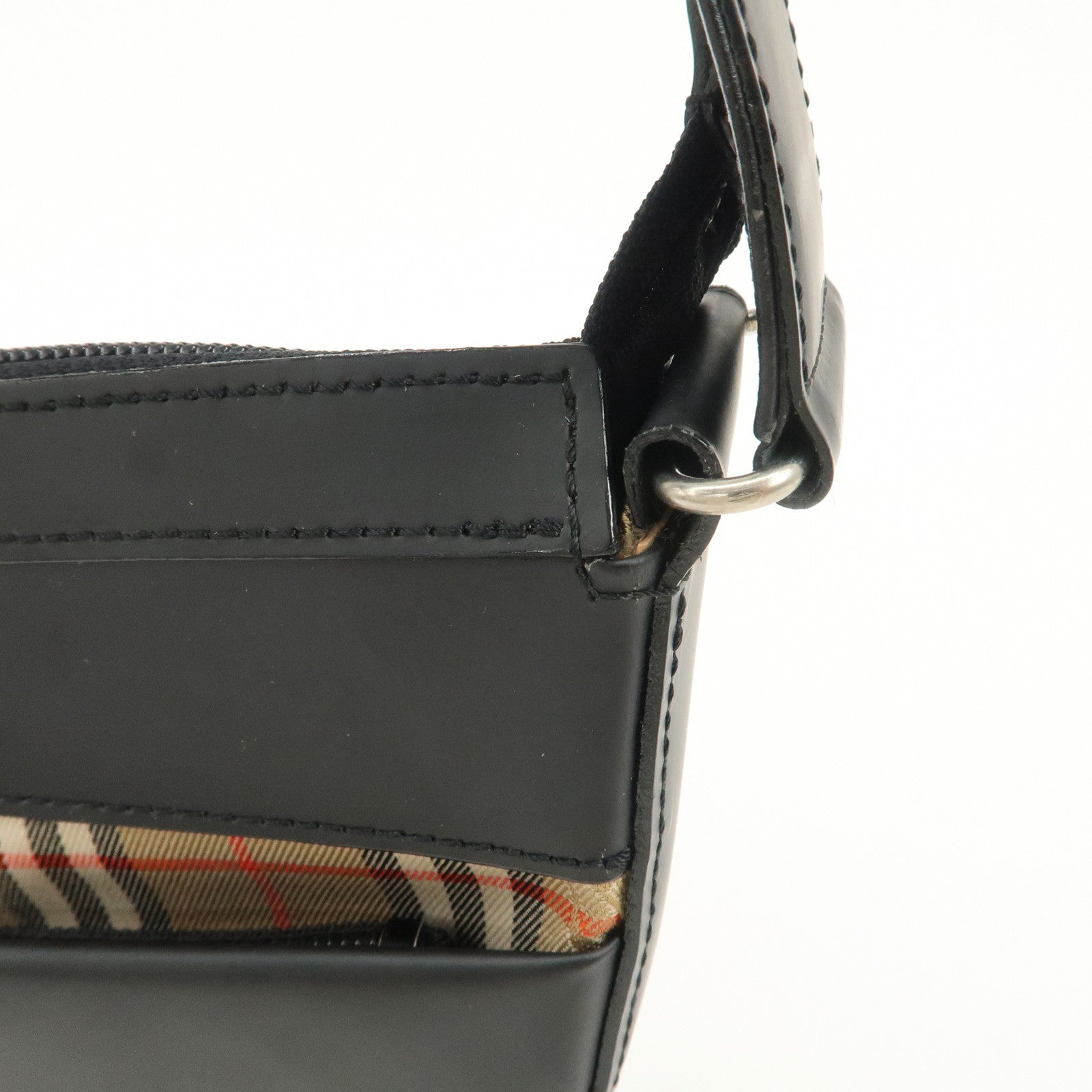 BURBERRY Logo Leather Shoulder Bag Hand Bag Nova Plaid Black Used