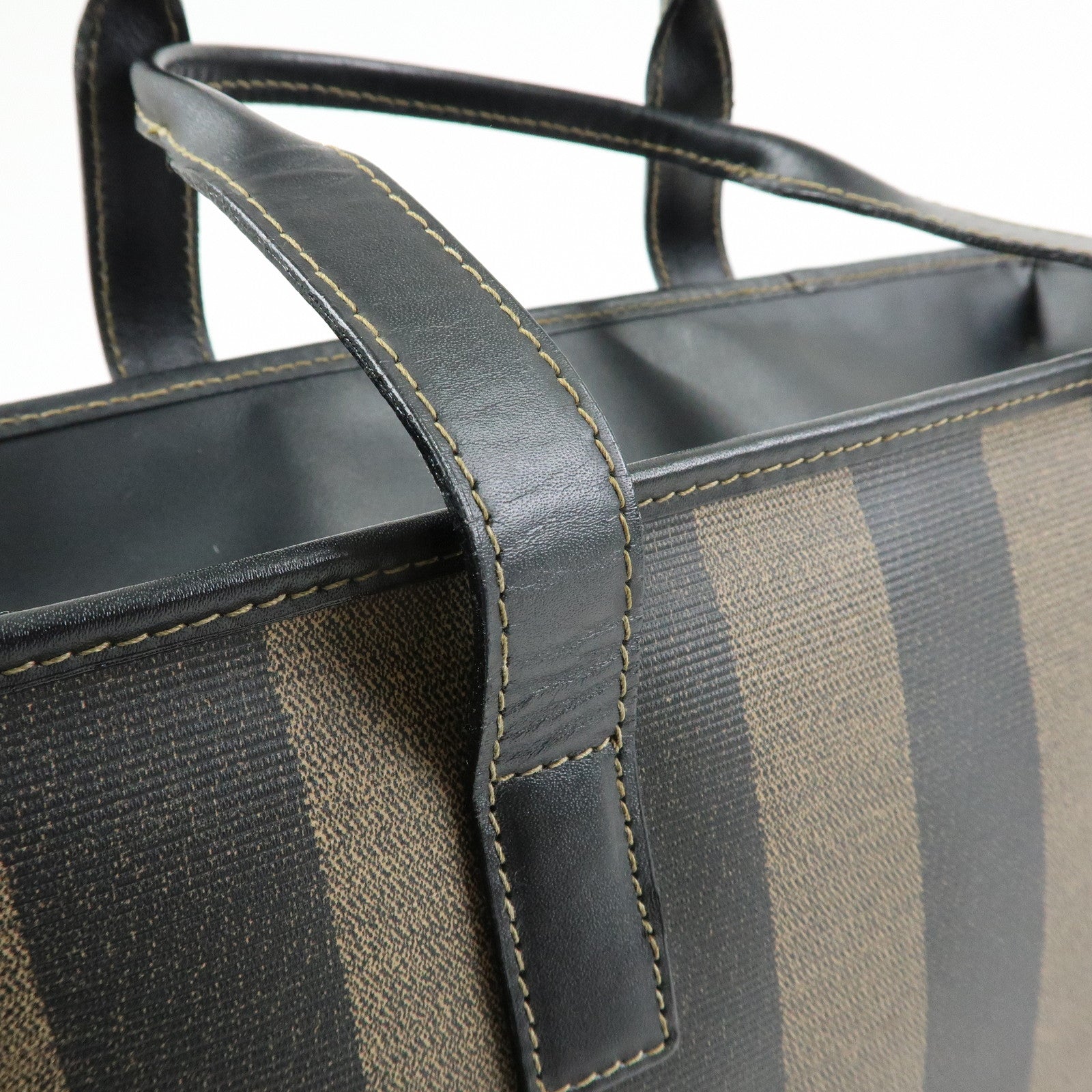 FENDI Pequin PVC Leather 2Way Bag Tote Bag Black Brown 14457
