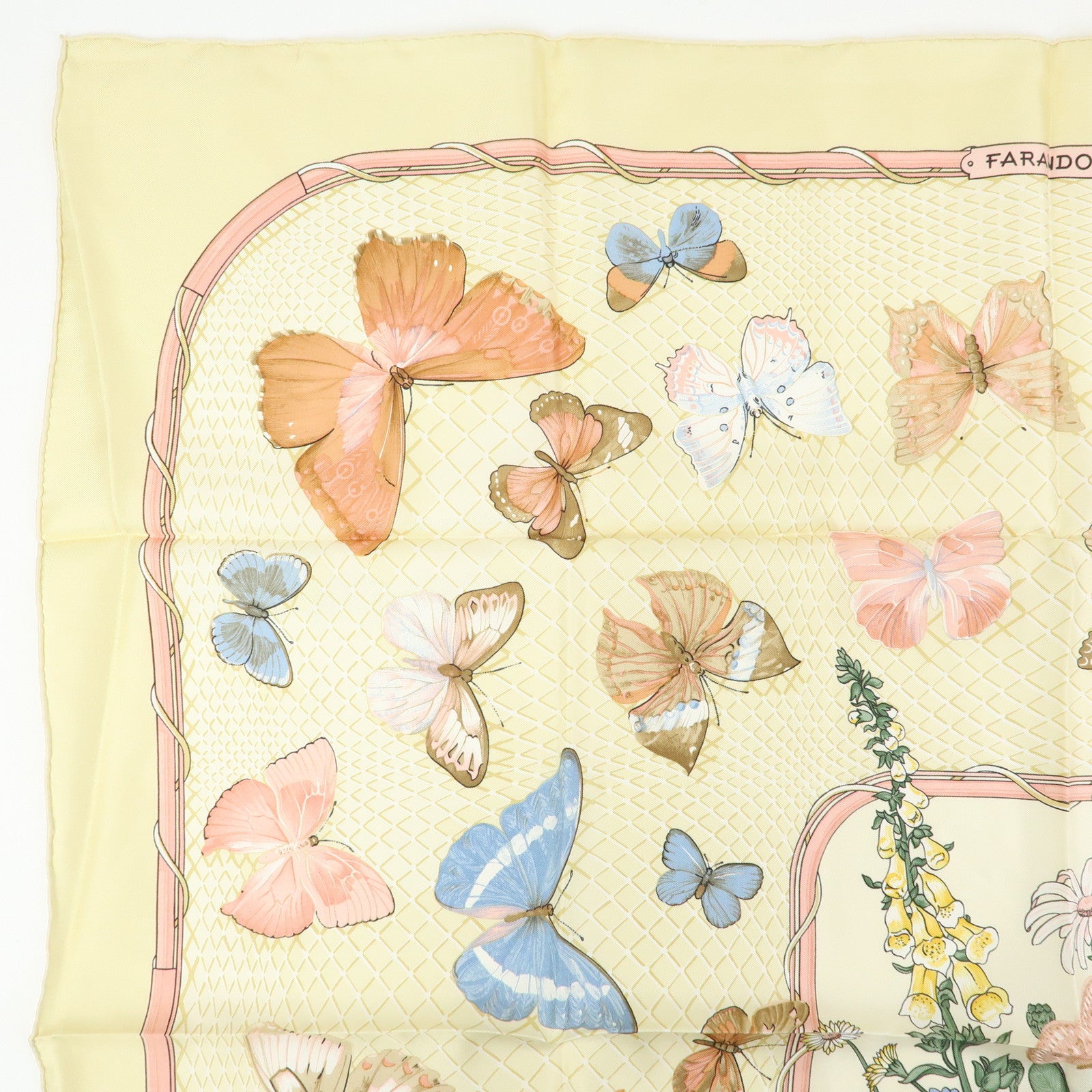 HERMES Carre 90 Set of 2 Silk 100% Scarf Beige Pink Green Yellow