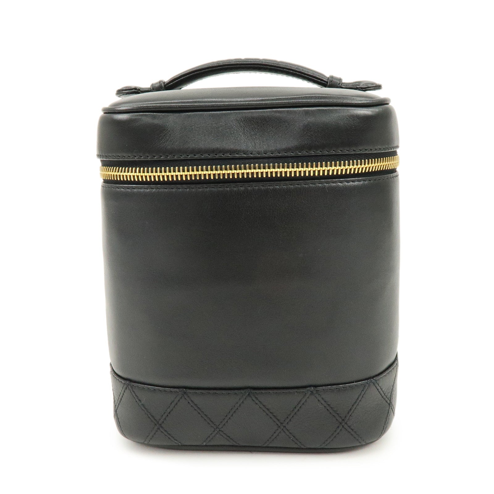 CHANEL COCO Mark Lamb Skin Vanity Bag Hand Bag Black A01998