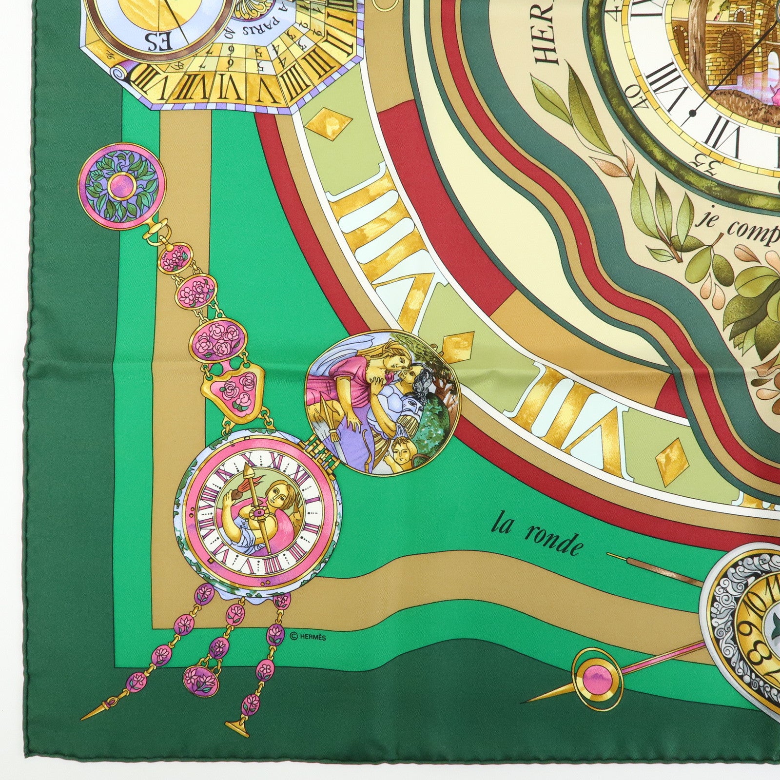 HERMES Carre90 Silk100% Scarf Parmi les fleurs je compte les heures