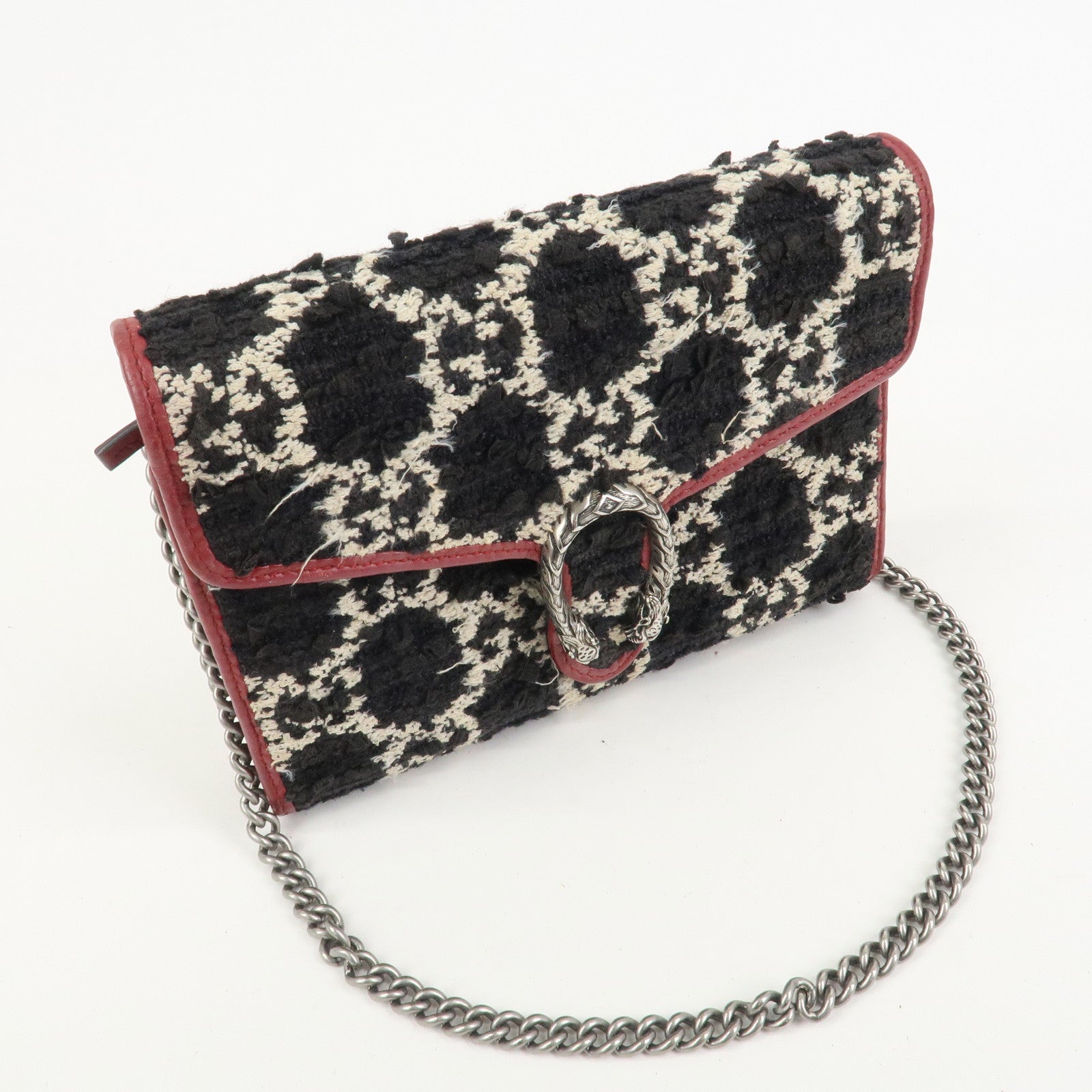 GUCCI Dionysus Tweed Leather Chain Shoulder Bag Black Ivory 401231