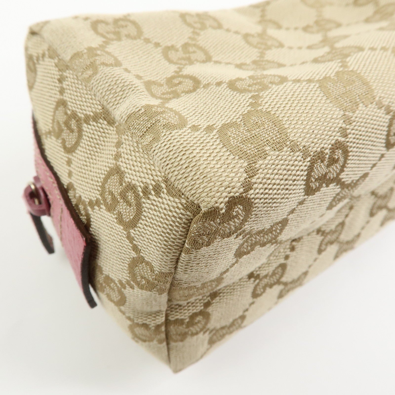 GUCCI GG Canvas Leather Pouch Cosmetic Case Beige Pink 29595