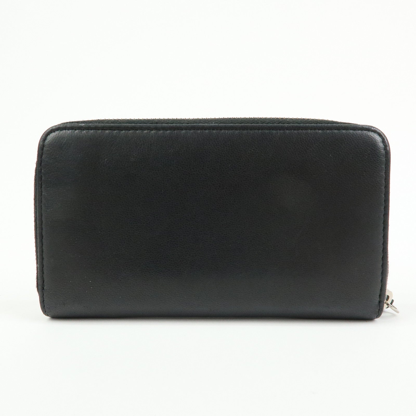 CHANEL COCO Mark Lamb Skin Round Zippy Compact Wallet Black Beige