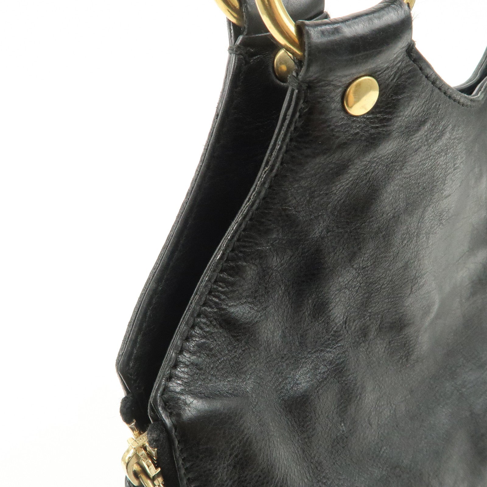 SAINT LAURENT Metropolis Rive Gauche Leather Tote Bag Black 177739