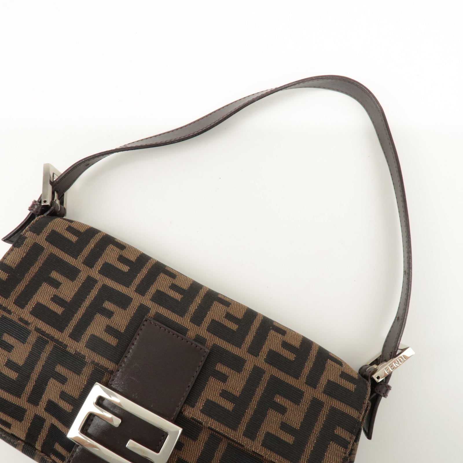 FENDI Mamma Baguette Zucca Canvas Shoulder Bag Black Brown 26421 Used