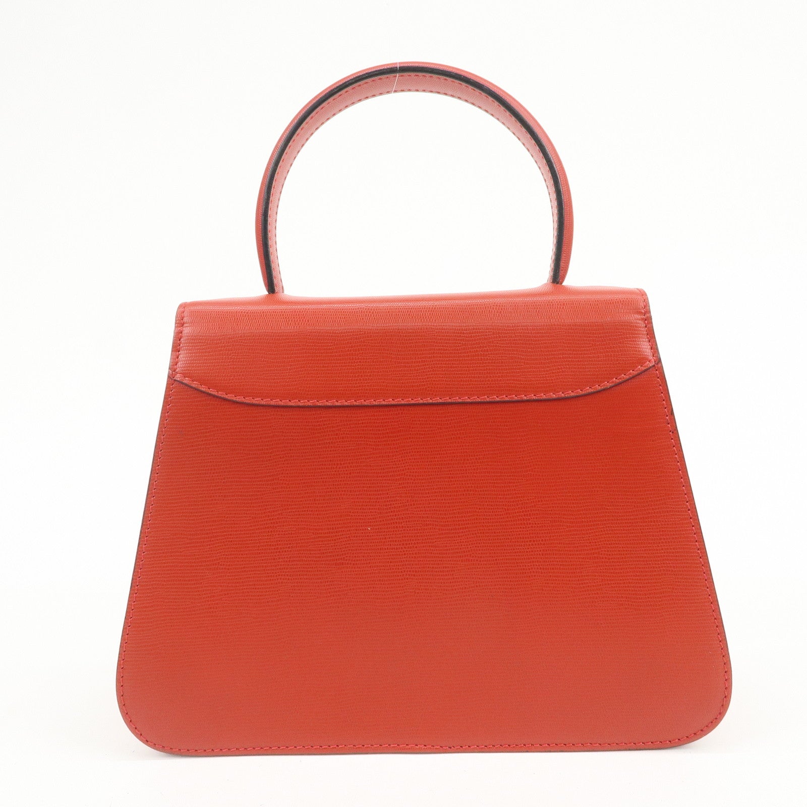 CELINE Logo Leather 2Way Bag Hand Bag Shoulder Bag Red Gold