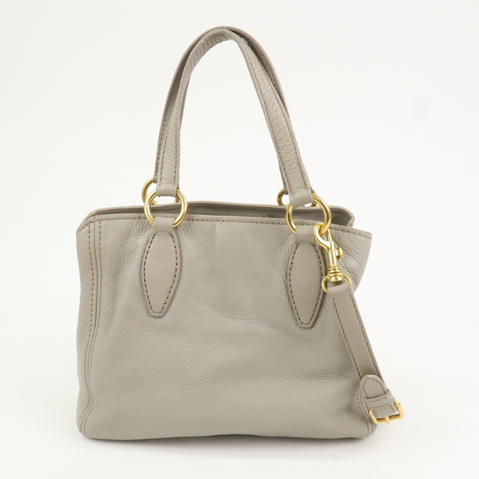 MIU MIU Logo Leather 2Way Bag Hand Bag Shoulder Bag Gray