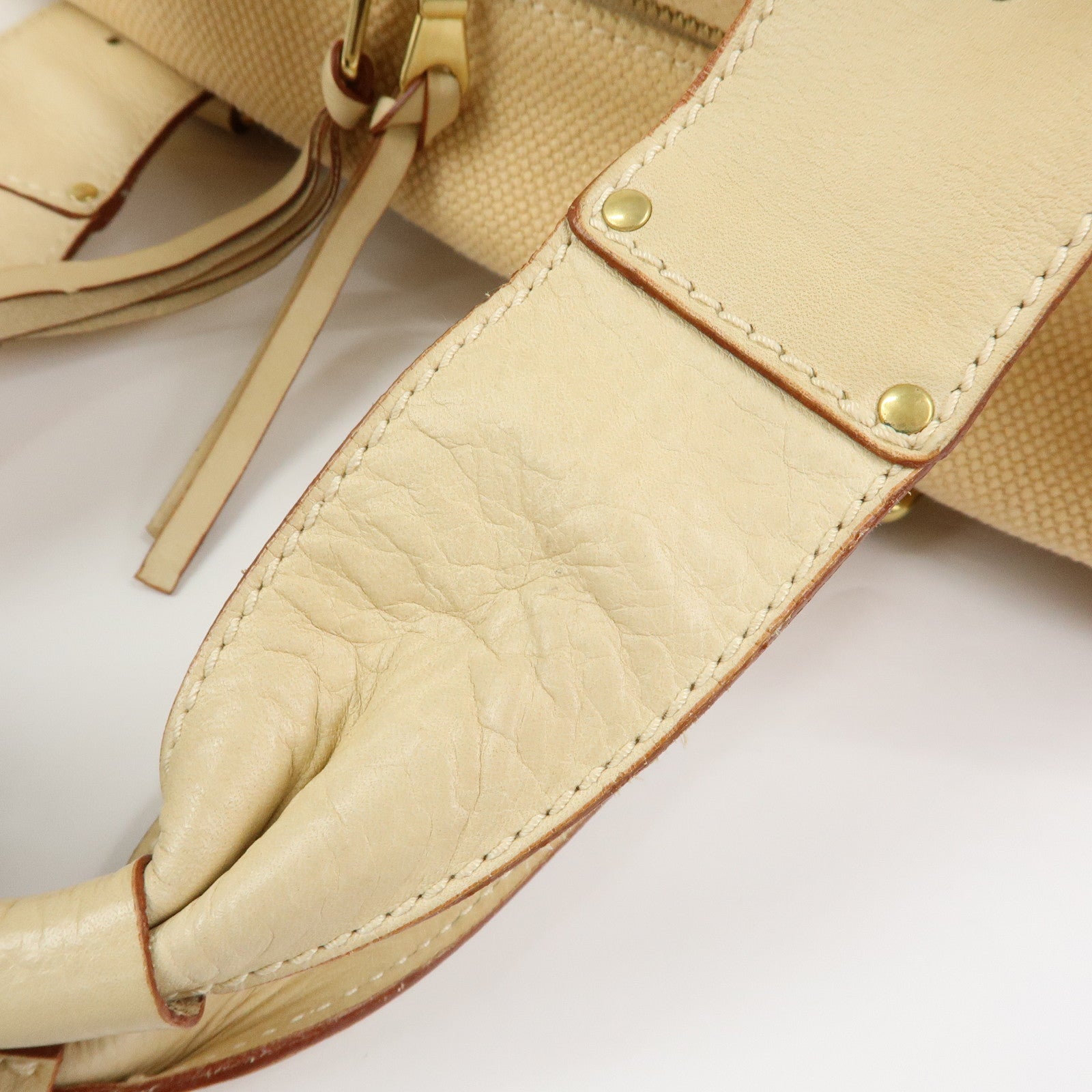 Chloe Cotton Leather Boston Bag Hand Bag Shoulder Bag Beige