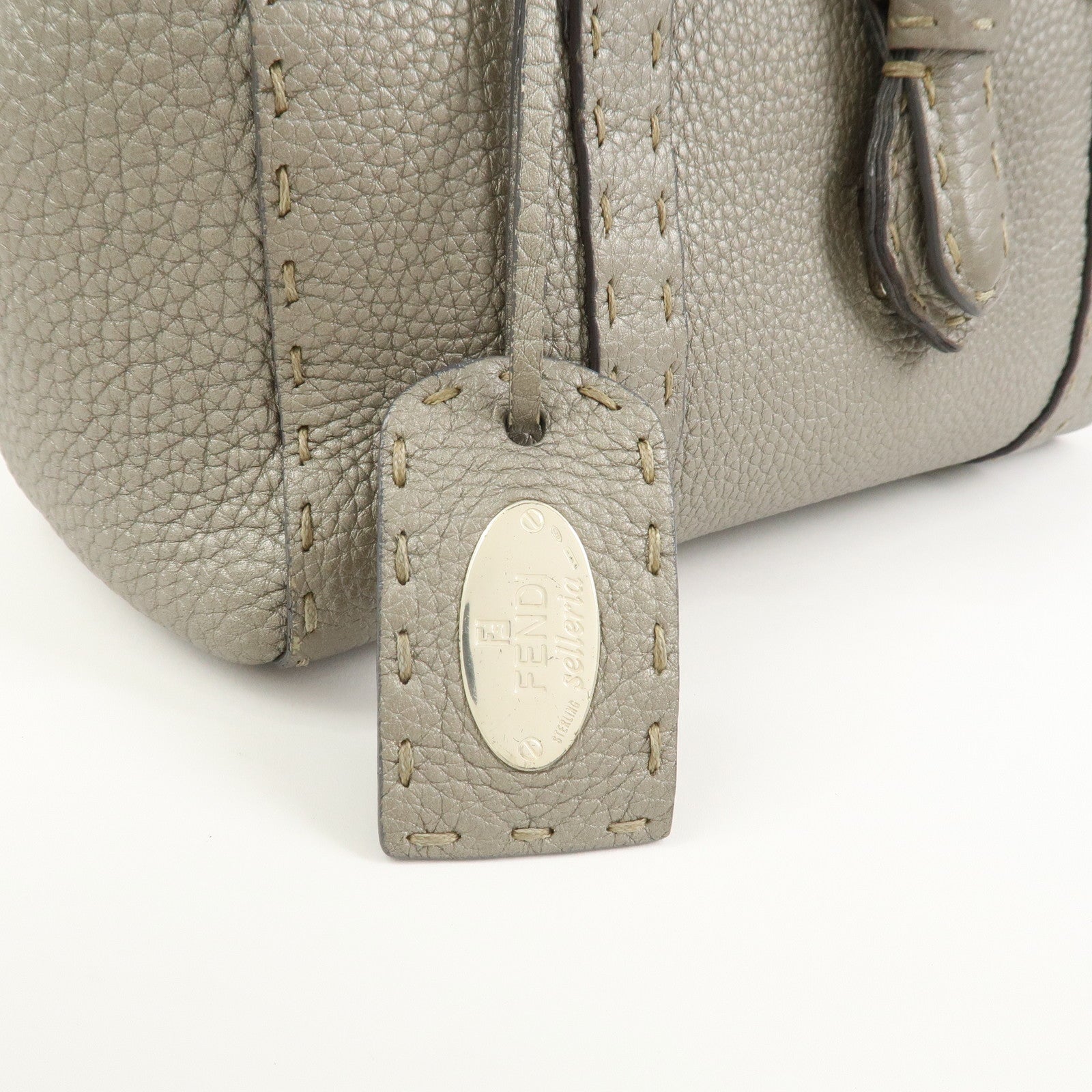 FENDI Seleria Mini Linda Leather Hand Shoulder Bag Greige 8BR486