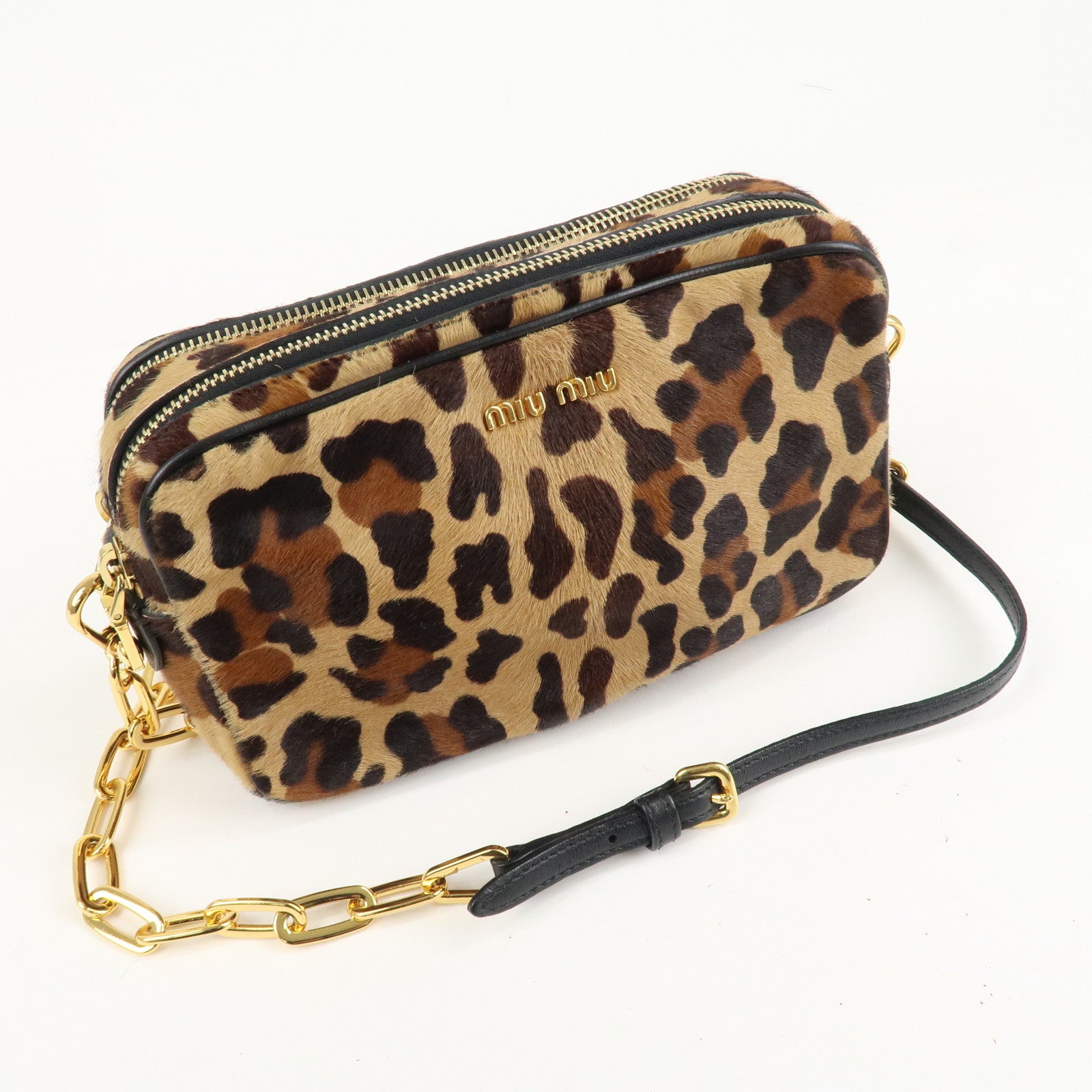 MIU MIU Unborn Calf Leather Shoulder Bag Beige Brown Used