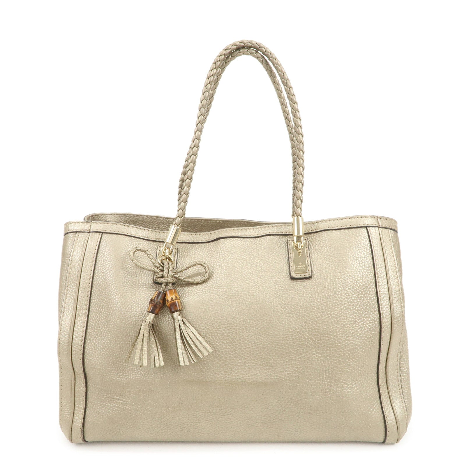 GUCCI Bamboo Leather Tote Bag Shoulder Bag Champagne Gold 269945