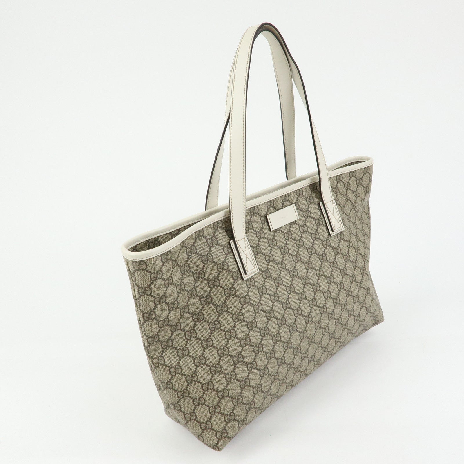 GUCCI GG Supreme Leather Tote Bag Shoulder Bag Beige White 211137
