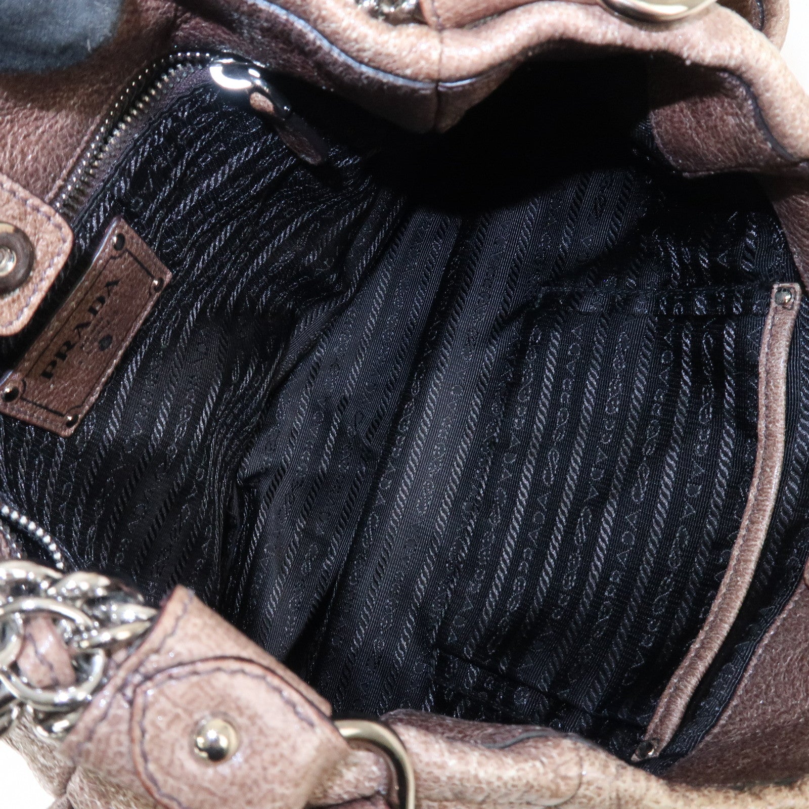 PRADA Logo Leather Shoulder Bag Hand Bag Brown Used