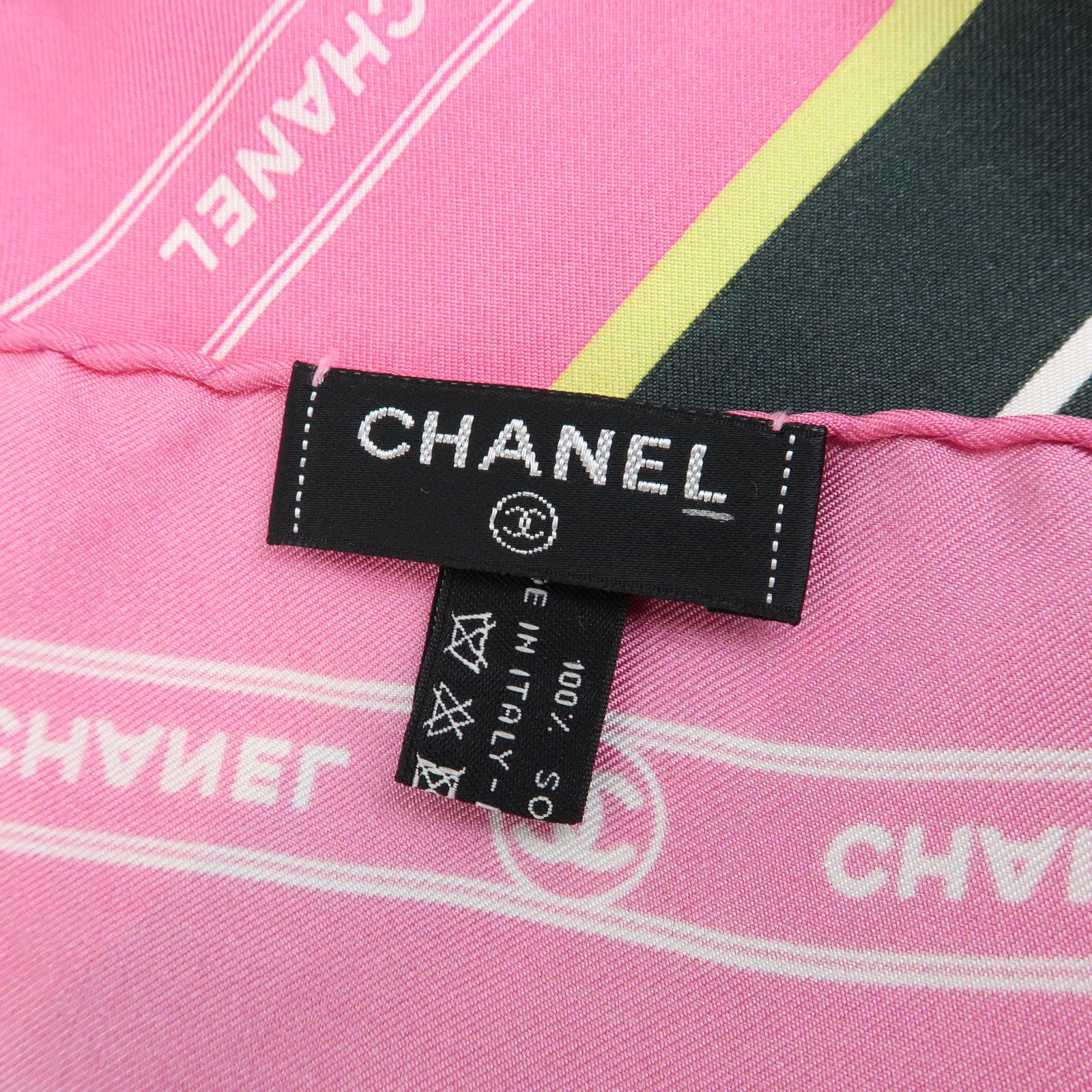 CHANEL Silk100% Scarf Paris Cuba Collection Pink Black Brown