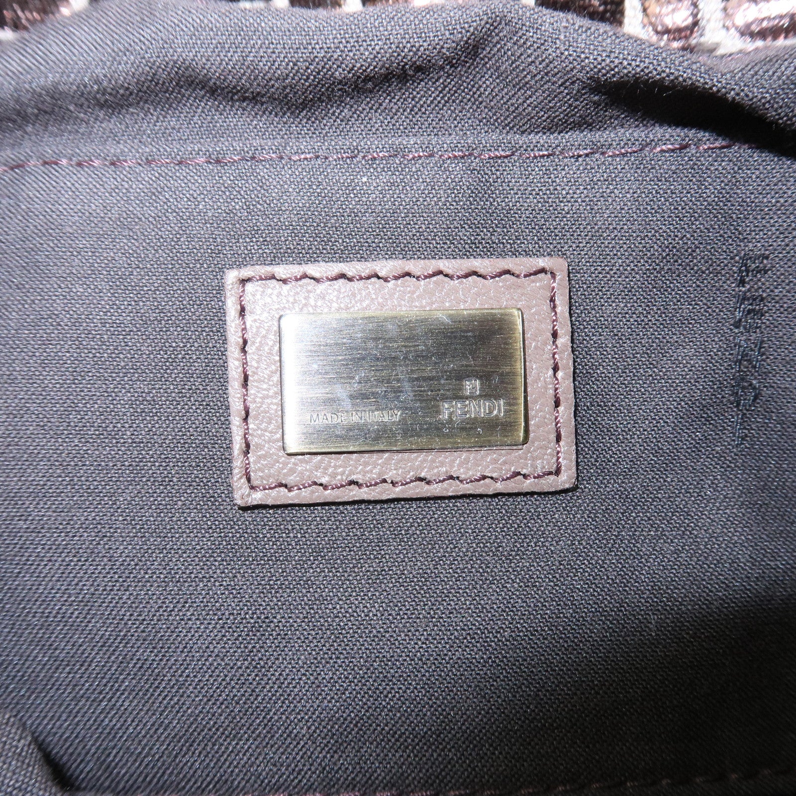 FENDI Canvas Leather Shoulder Bag Hand Bag Metallic Brown 8BR445