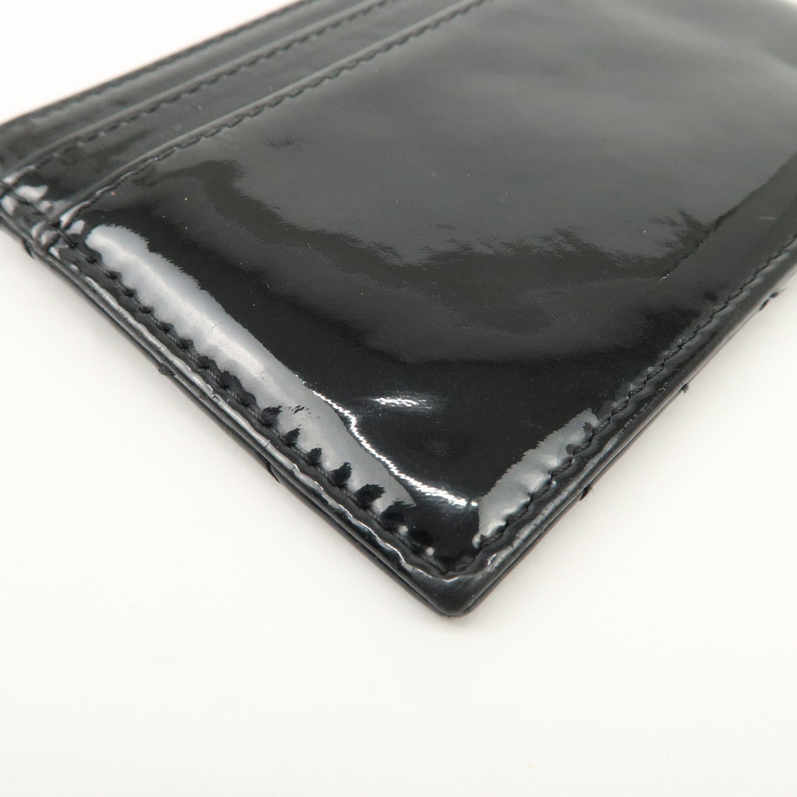 CHANEL COCO Mark Matelasse Patent Leather Card Case Black A48703