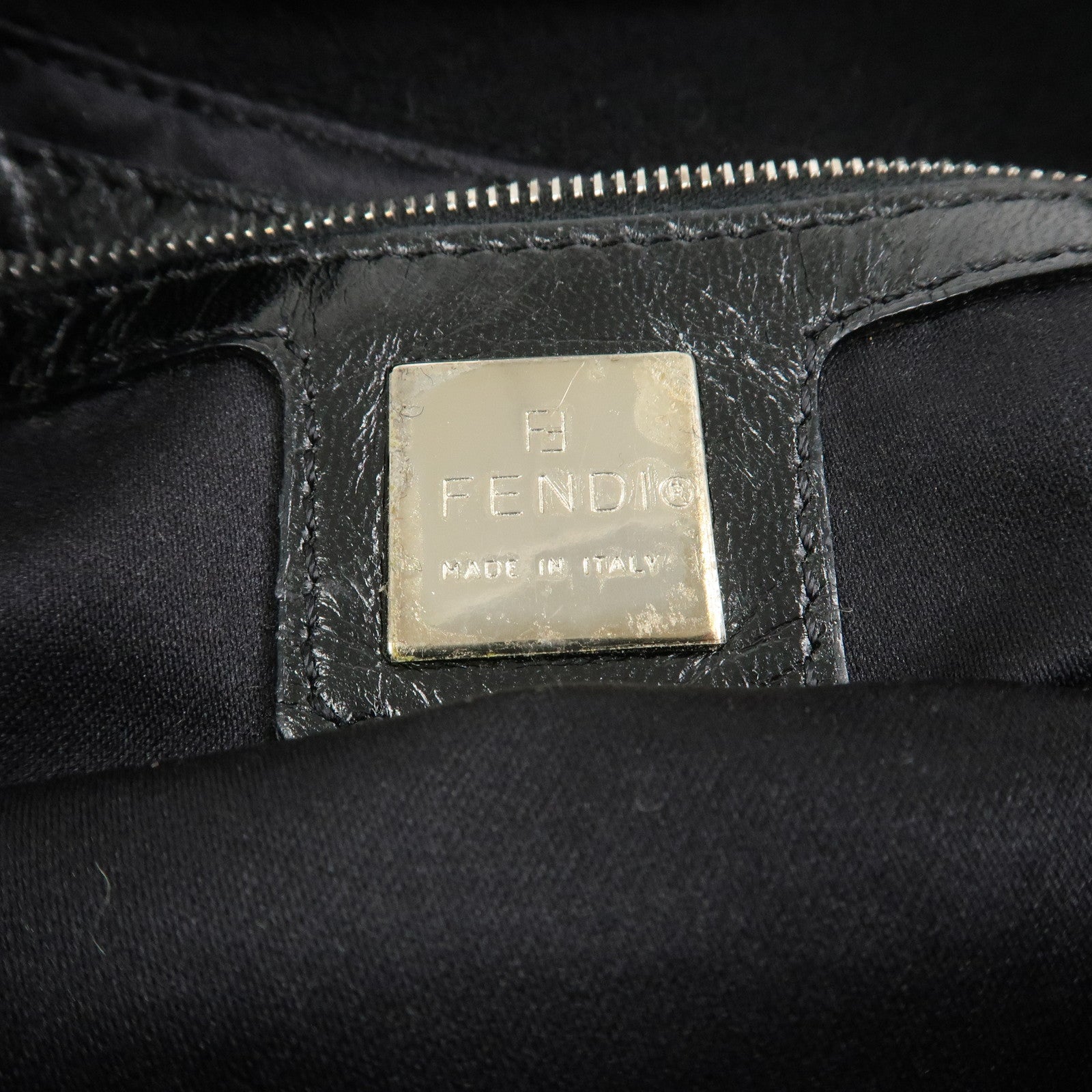 FENDI Mamma Baguette Wool Leather Shoulder Bag Hand Bag Black 26424