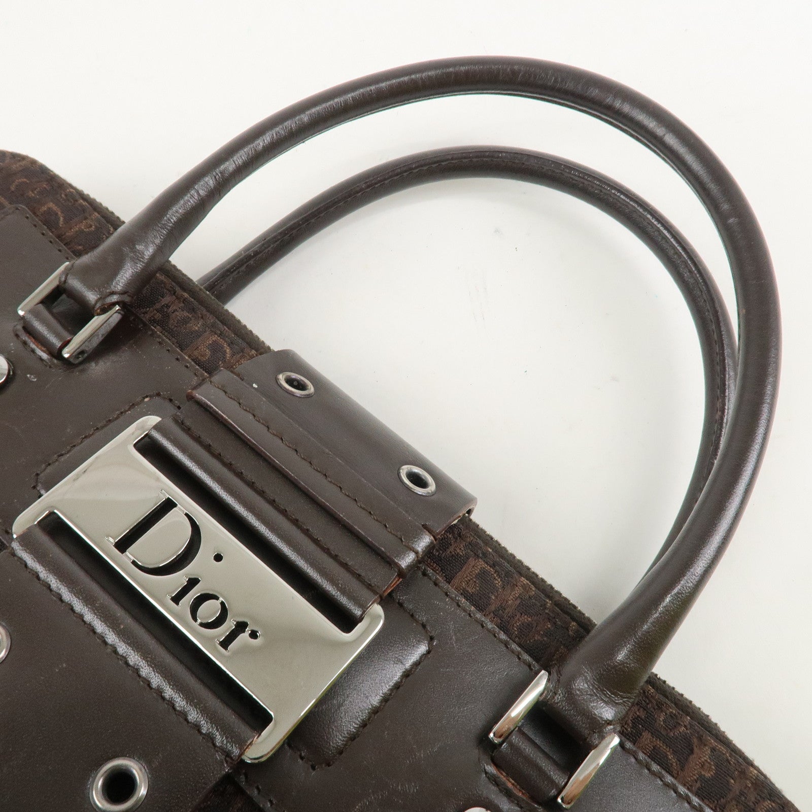 Christian Dior Street Chic Trotter Canvas Leather Hand Bag Brown Used