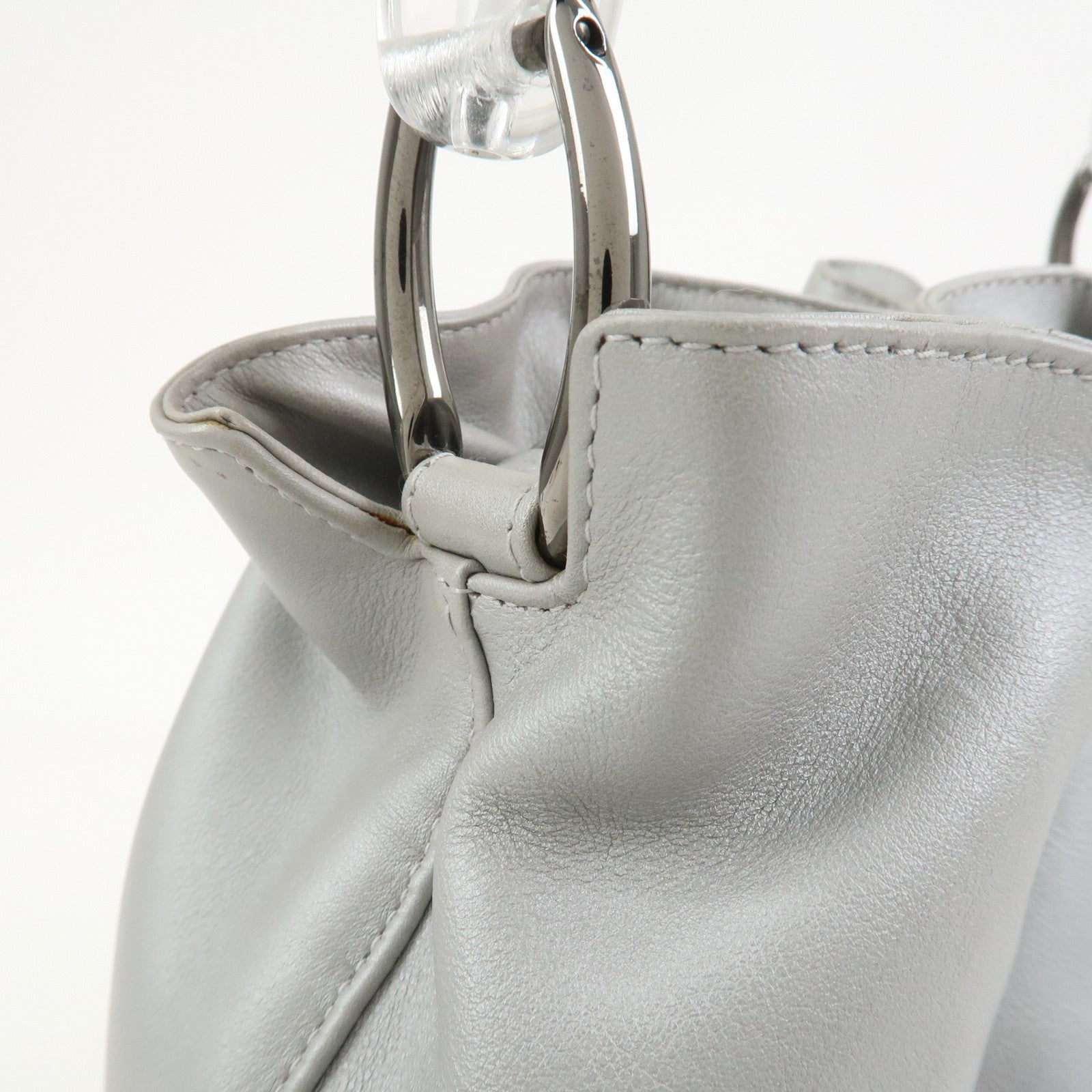Christian Dior Maris Pearl Leather Hand Bag Silver Gray