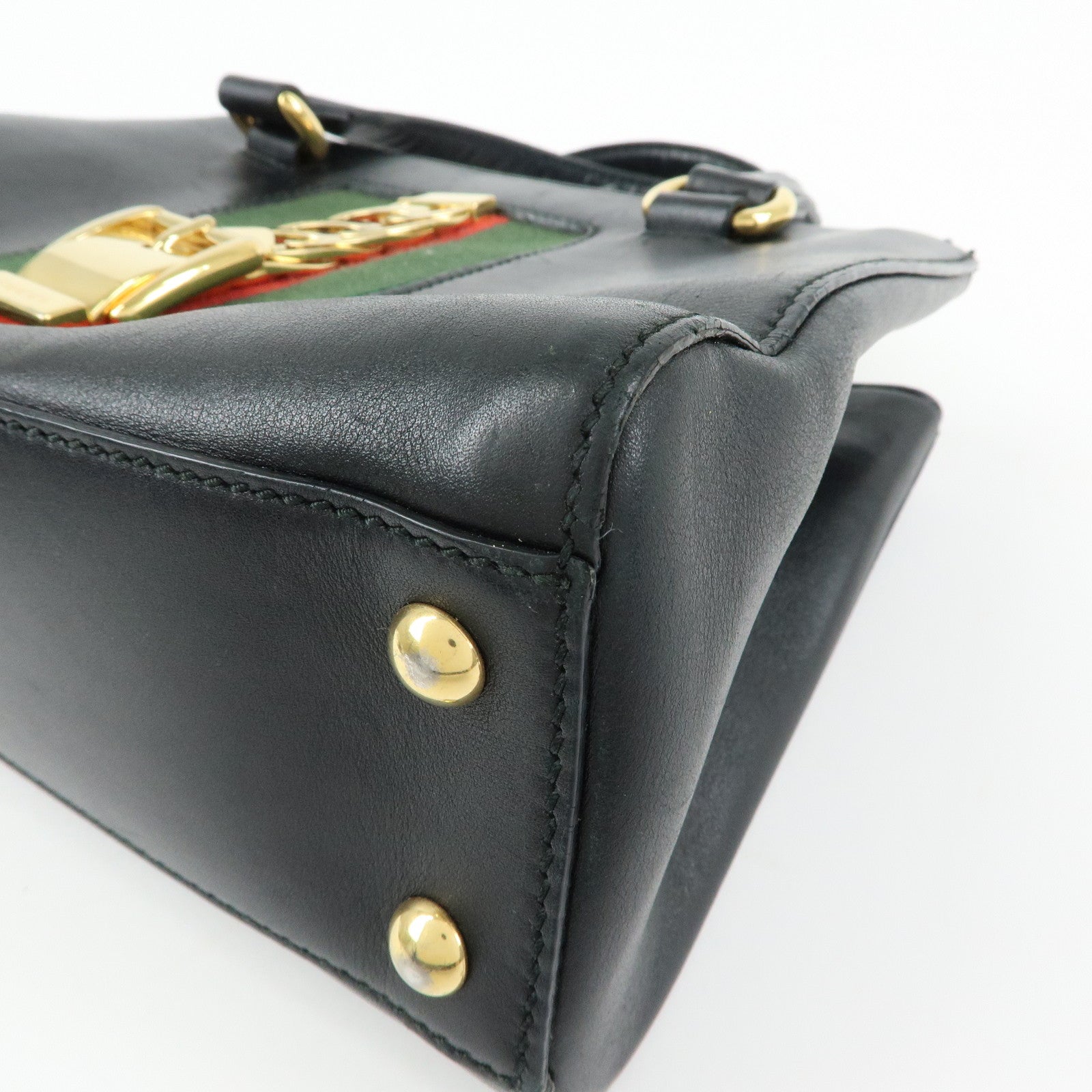 GUCCI Sylvie Sherry Canvas Leather 2Way Shoulder Bag Black 460331