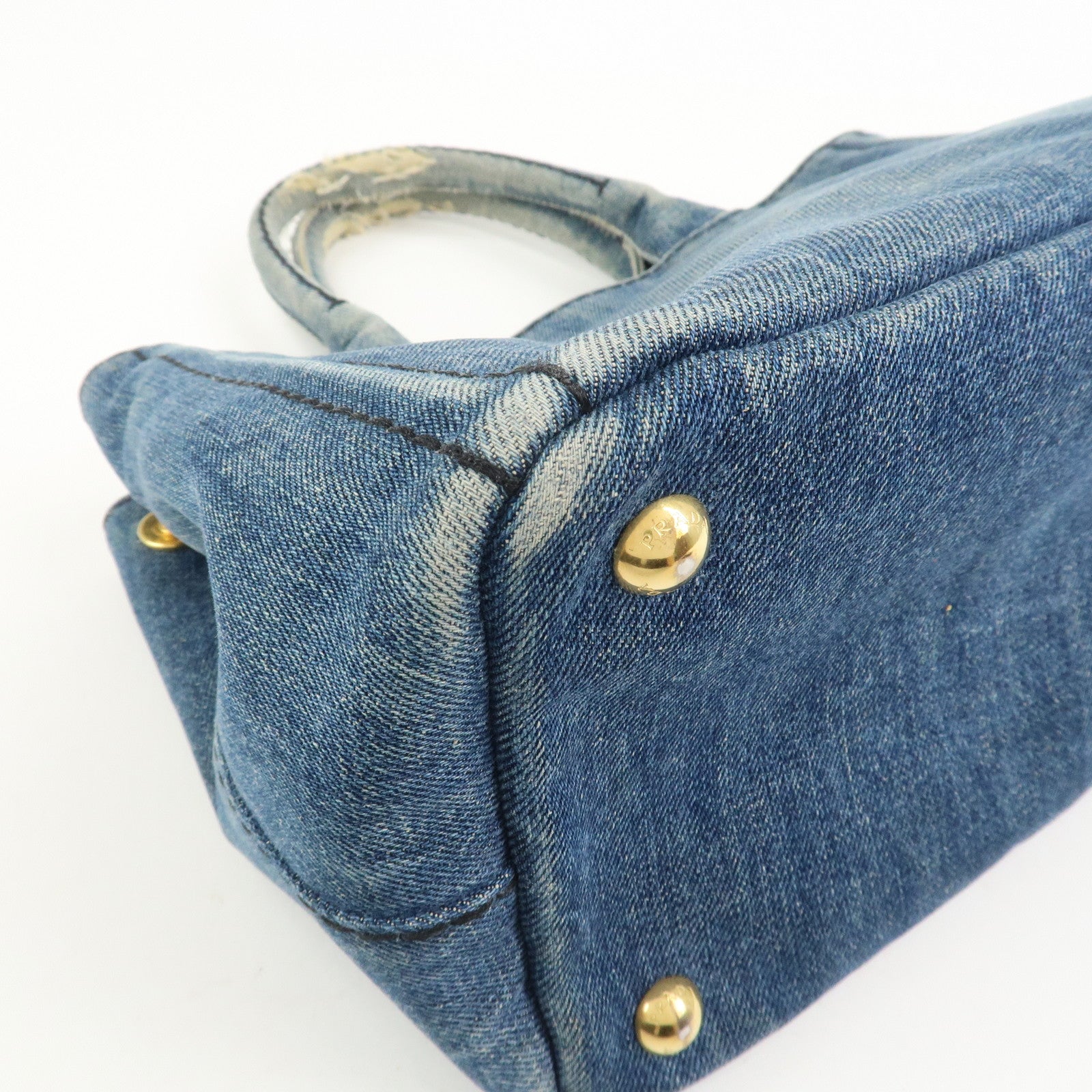 PRADA Logo Canapa Mini Denim 2Way Bag Hand Bag Shoulder Bag 1BG439