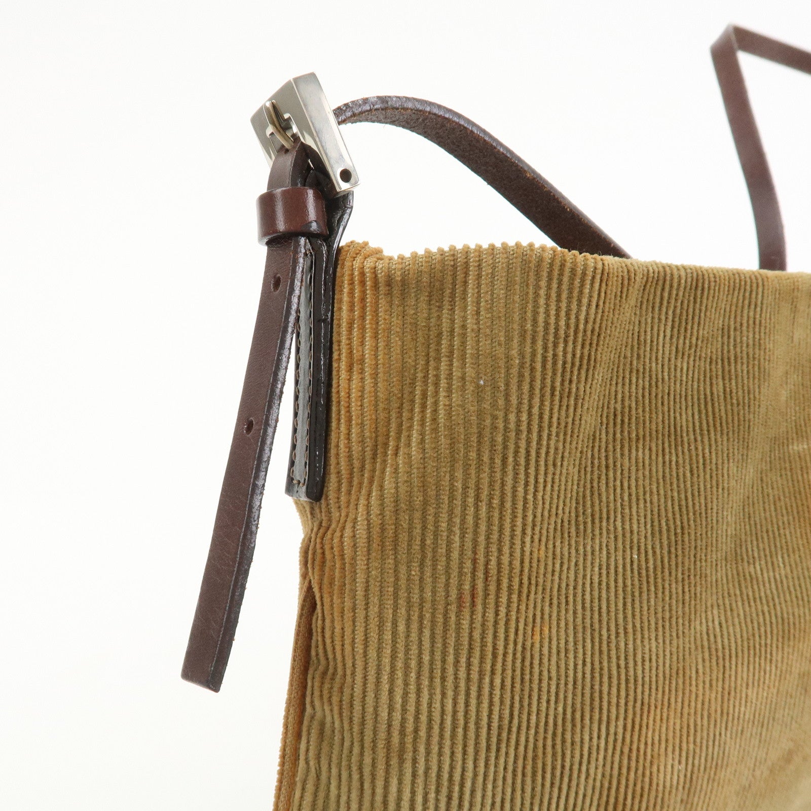 FENDI Corduroy Leather Shoulder Bag Brown 26733