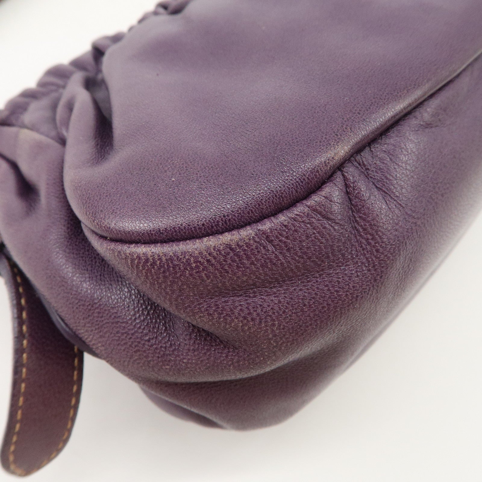 PRADA Ribbon Leather Shoulder Bag Hand Bag Purple Used